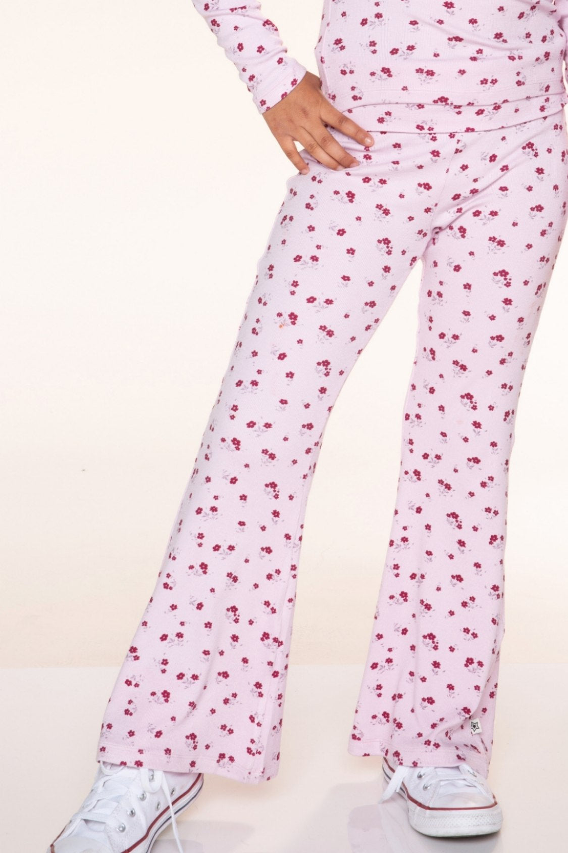 Foldover Rib Flare Legging - Oatmeal Pink Floral - NEW!