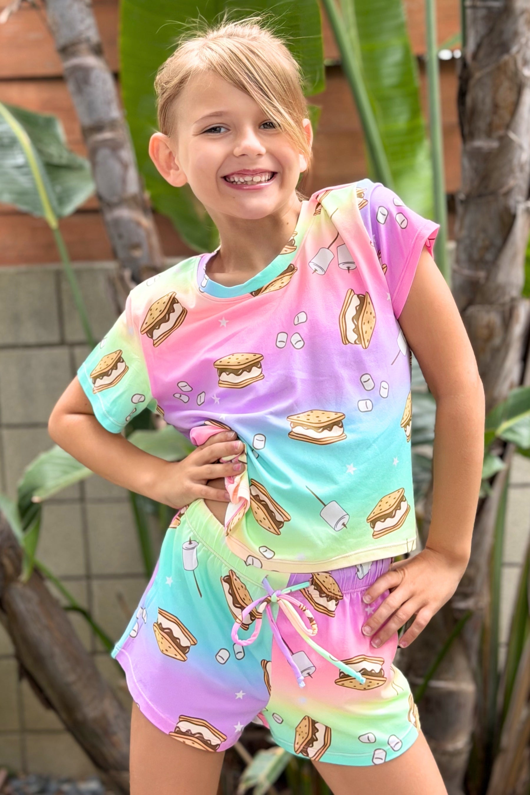 2 Pack Simply Soft Easy Tee & Dolphin Short & Reversible Blanket - Rainbow S'Mores - NEW!
