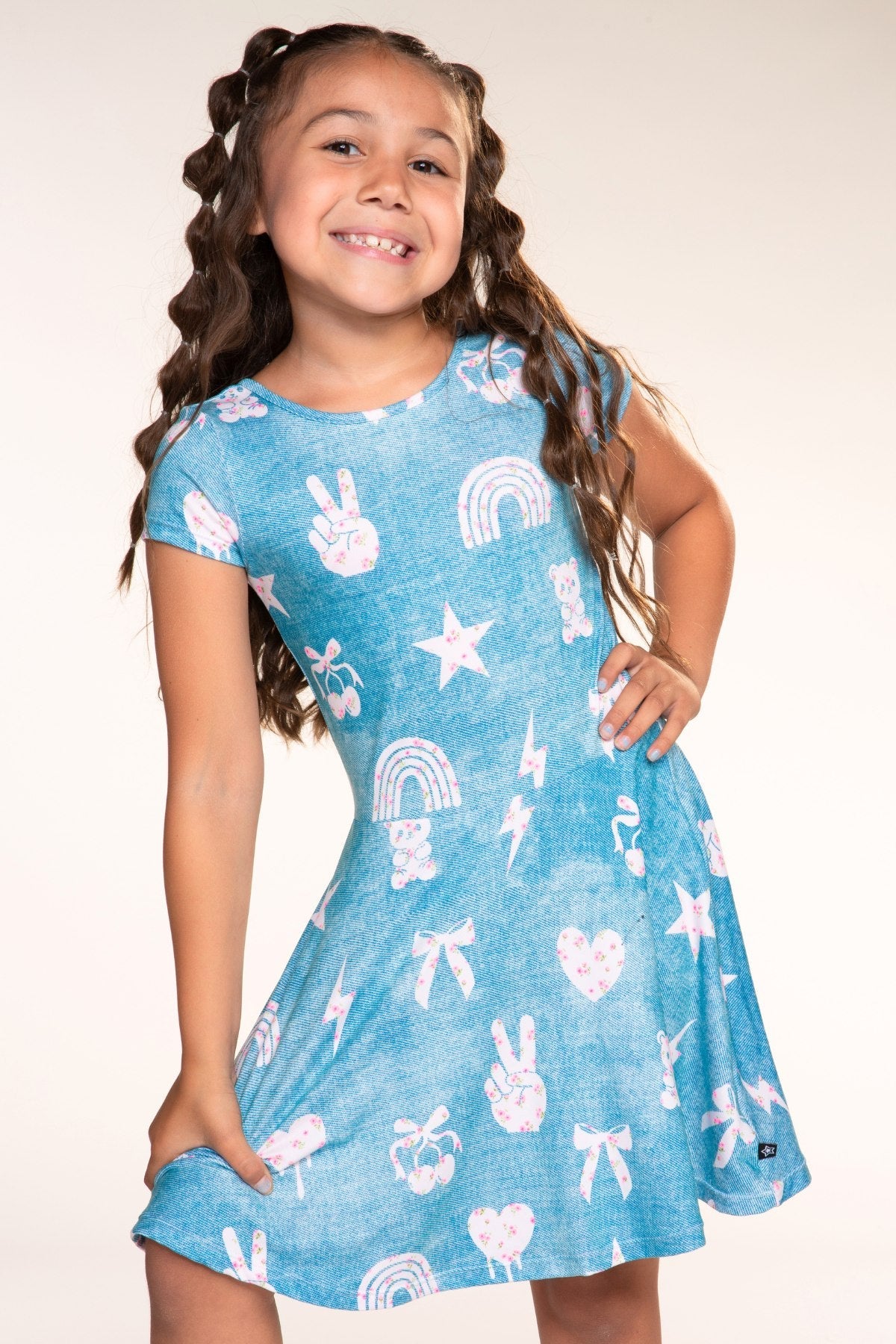 Simply Soft Short Sleeve Skater Dress - Black Tie Dye Rainbow Icons