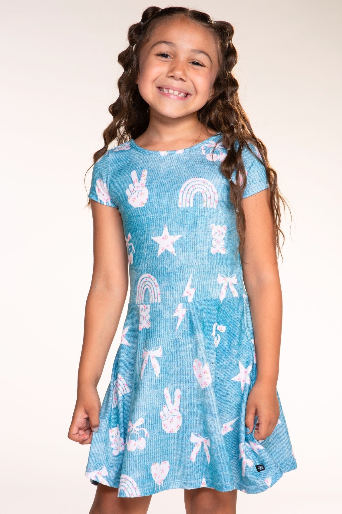 Simply Soft Short Sleeve Skater Dress - Black Tie Dye Rainbow Icons
