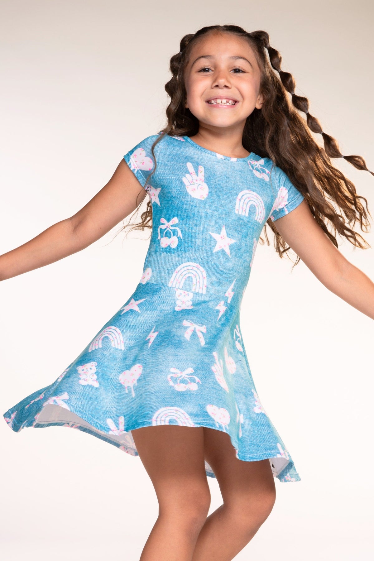 Simply Soft Short Sleeve Skater Dress - Black Tie Dye Rainbow Icons