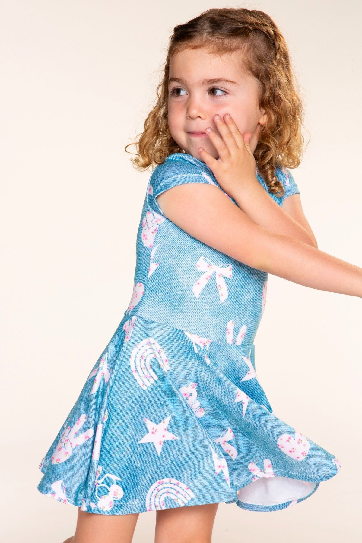 Simply Soft Short Sleeve Skater Dress - Black Tie Dye Rainbow Icons