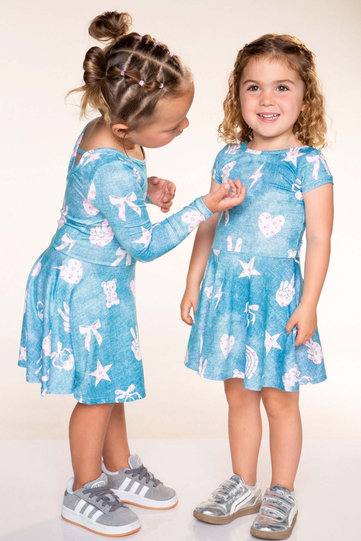 Simply Soft Long Sleeve Skater Dress - Denim Ivory Floral - NEW!