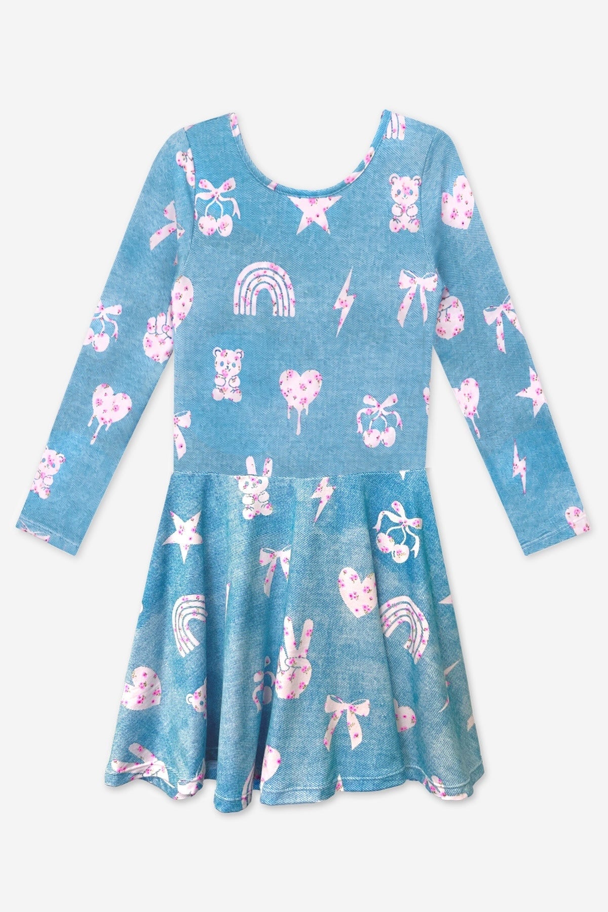 Simply Soft Long Sleeve Skater Dress - Denim Ivory Floral - NEW!