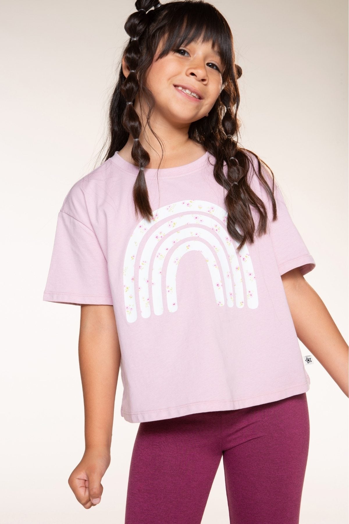 Washed Cotton Drop Shoulder Tee. - Denim Floral Smile