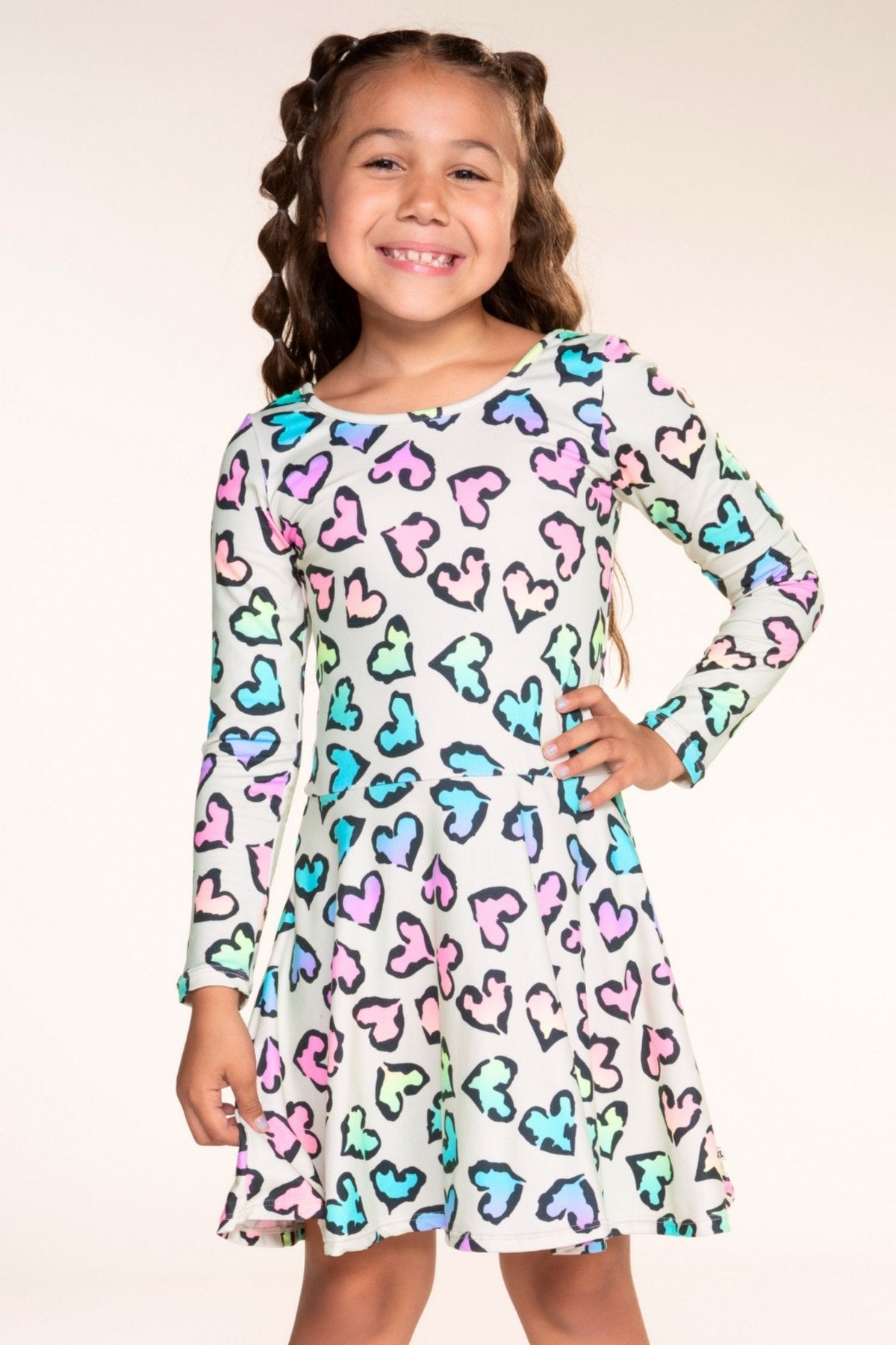 Simply Soft Long Sleeve Skater Dress - Rainbow Leopard Heart - NEW!