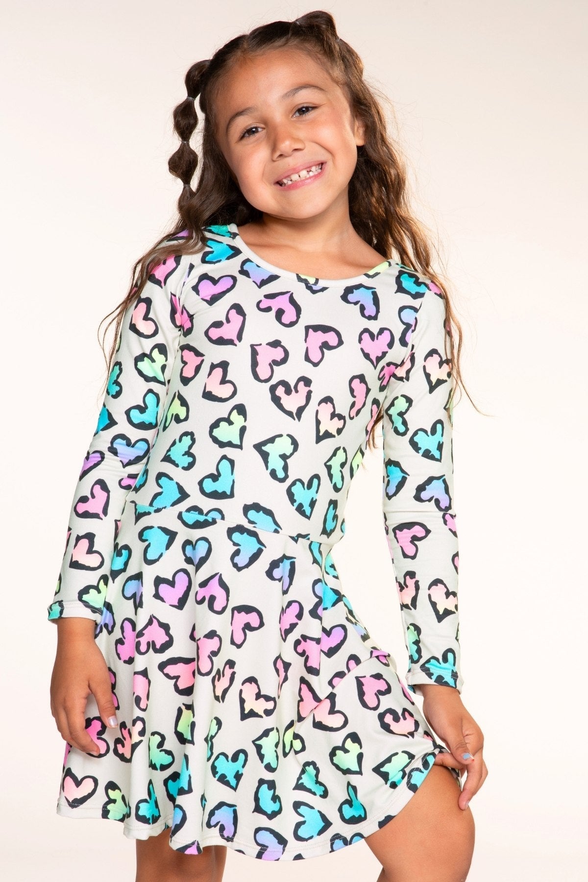 Simply Soft Long Sleeve Skater Dress - Rainbow Leopard Heart - NEW!
