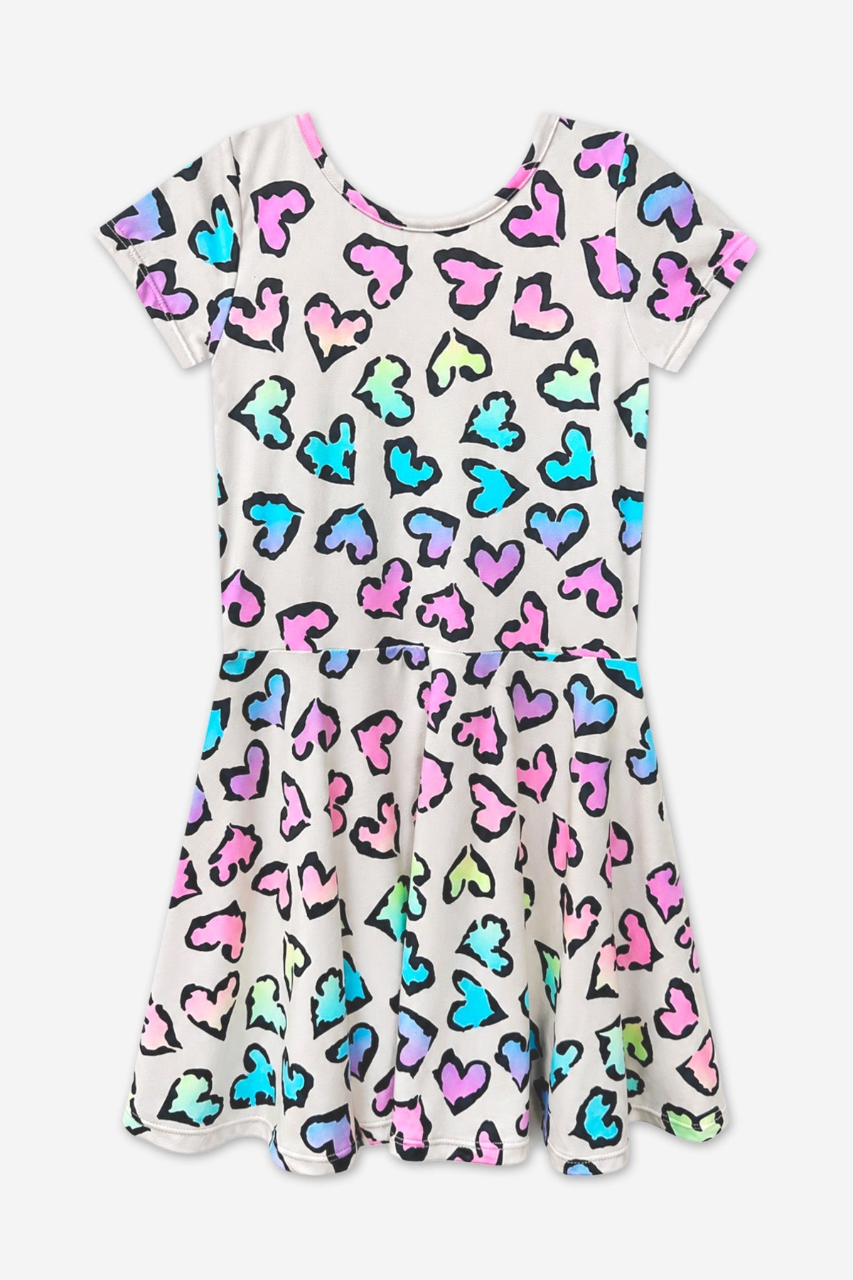 Simply Soft Short Sleeve Skater Dress - Rainbow Leopard Heart - NEW!
