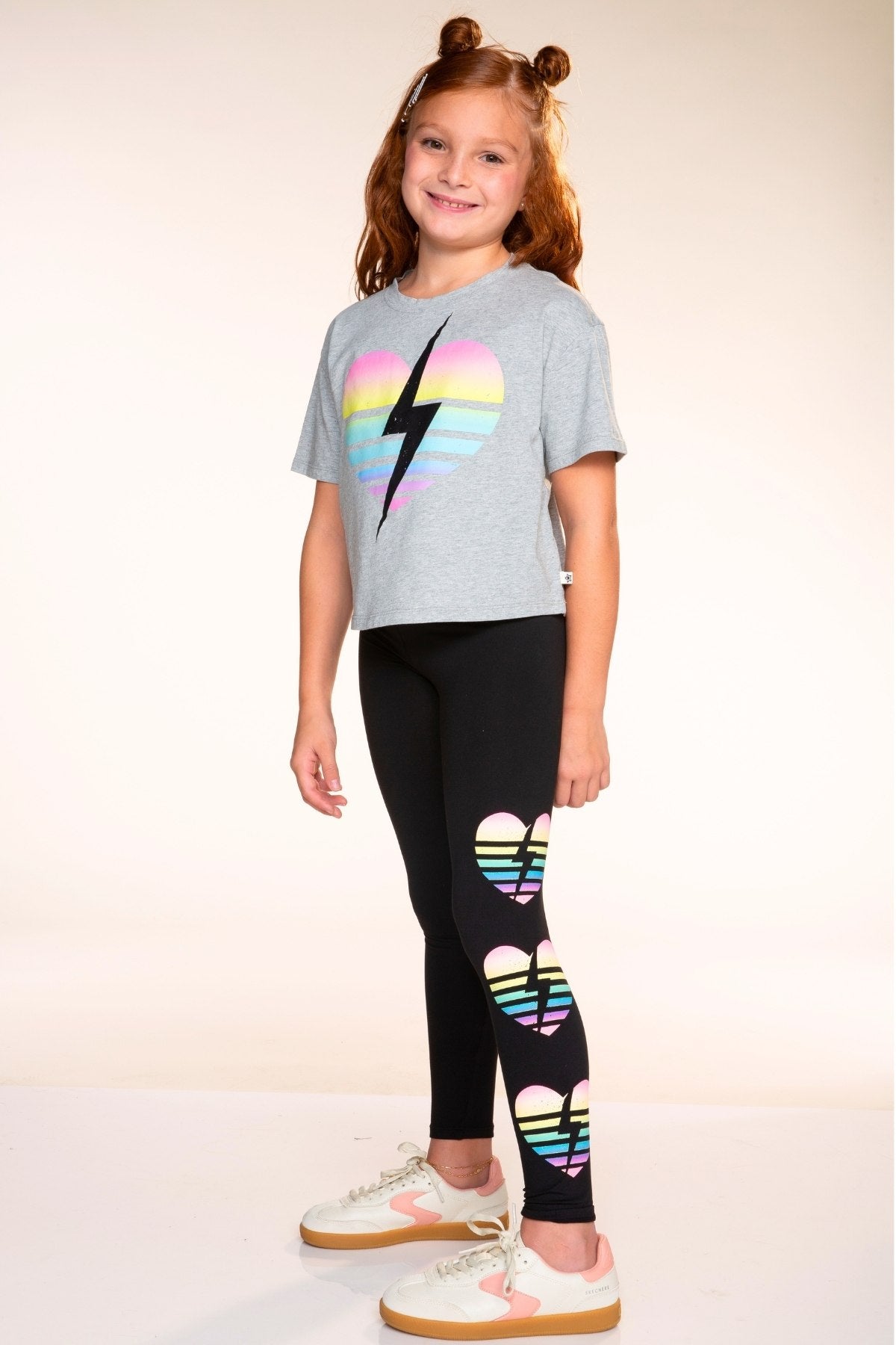 Washed Cotton Drop Shoulder Tee. - H.Grey Rainbow Heart Bolt - NEW!