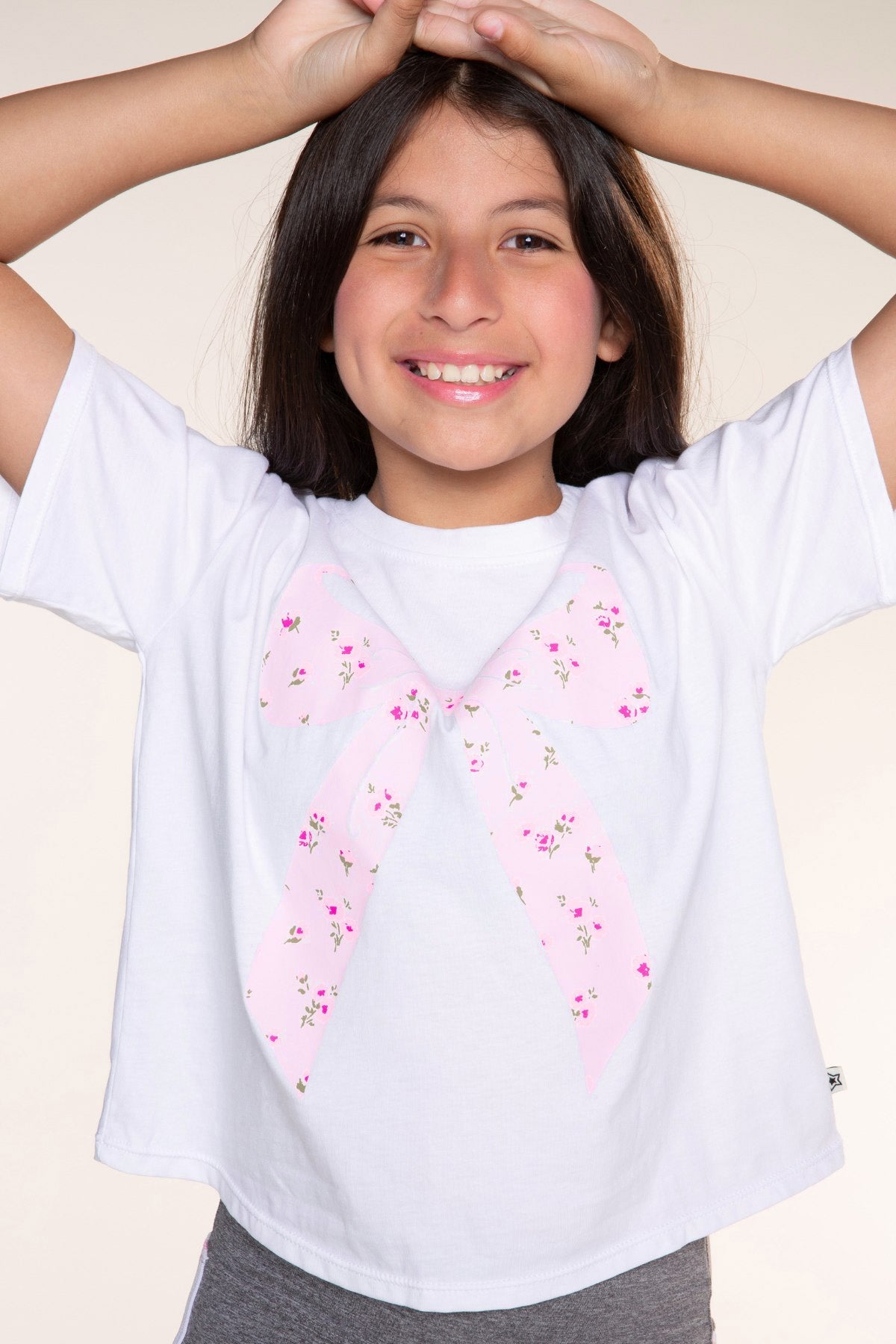 Washed Cotton Drop Shoulder Tee. - Denim Floral Smile