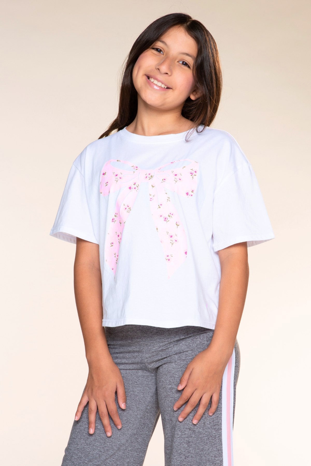 Washed Cotton Drop Shoulder Tee. - Denim Floral Smile