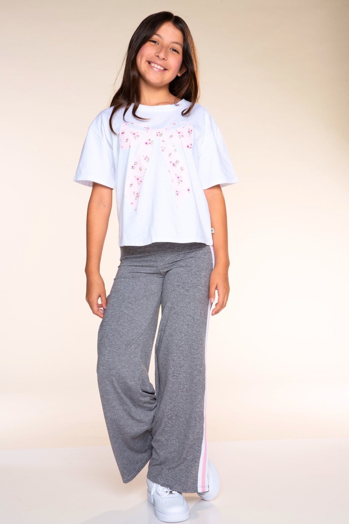 Washed Cotton Drop Shoulder Tee. - Denim Floral Smile