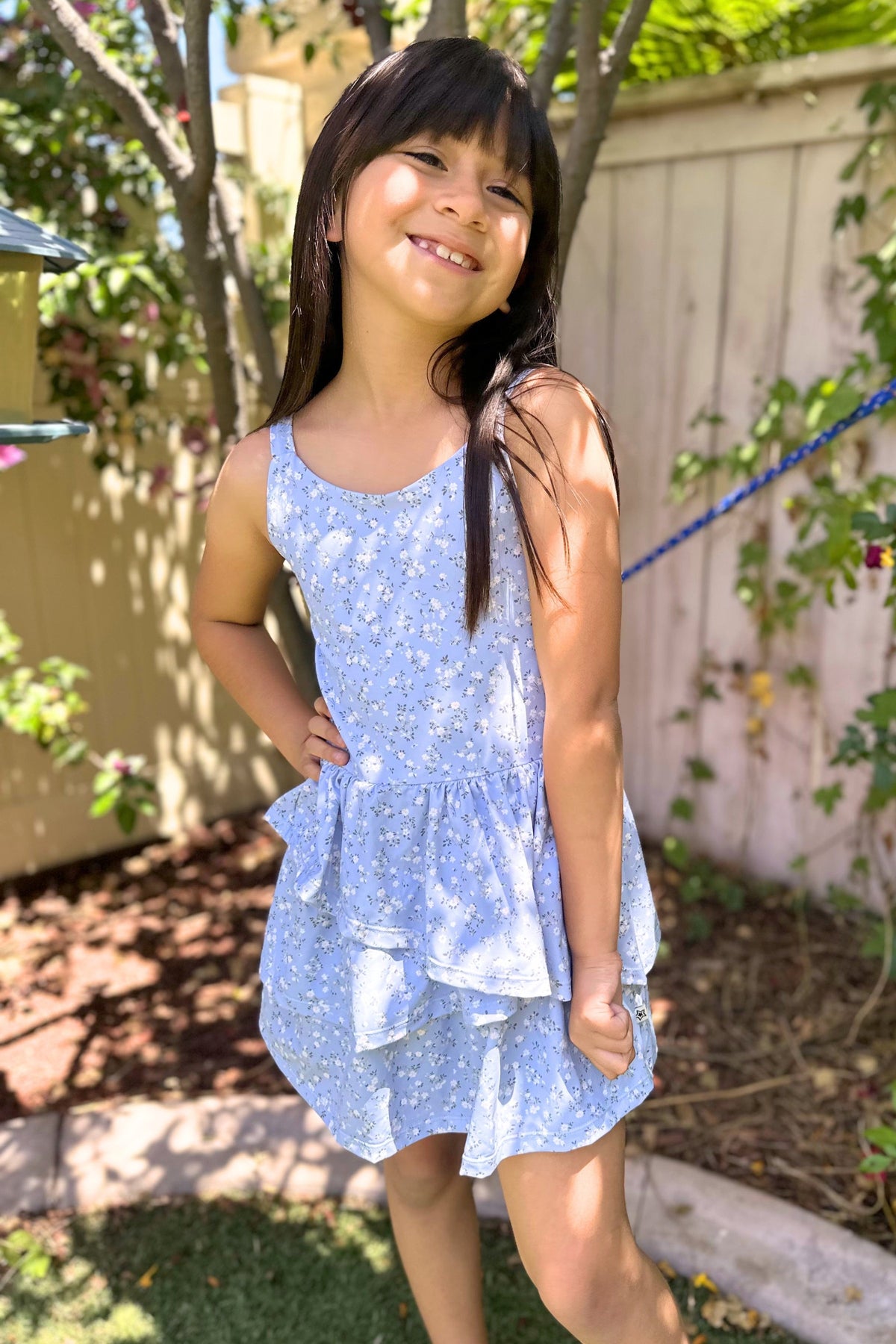 Air Swift Asymmetrical Tank Dress - Ice Blue Floral