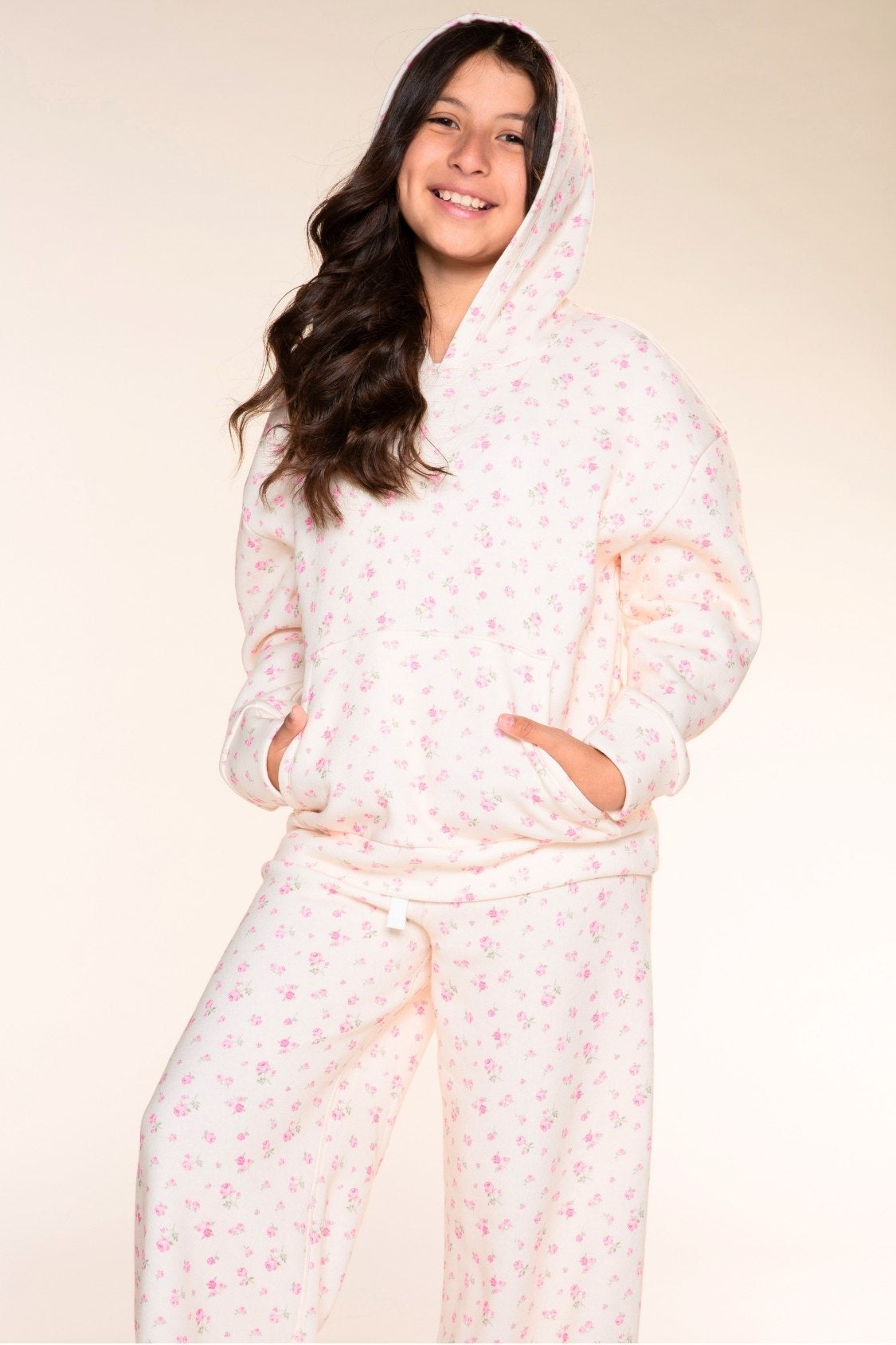 Cloud Soft French Terry Wide Leg Pant - Ivory Ditsy Pink Floral - NEW!
