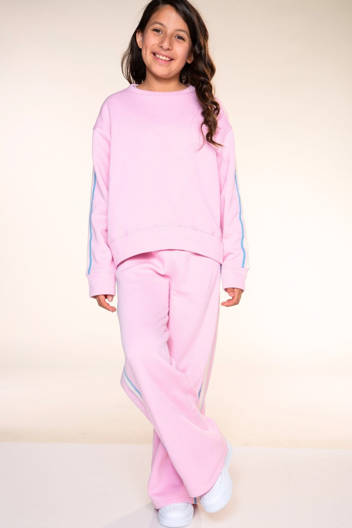 Cloud Soft French Terry Everyday Sweatshirt - Dusty Pink Blue Ivory Pink Stripe - NEW!