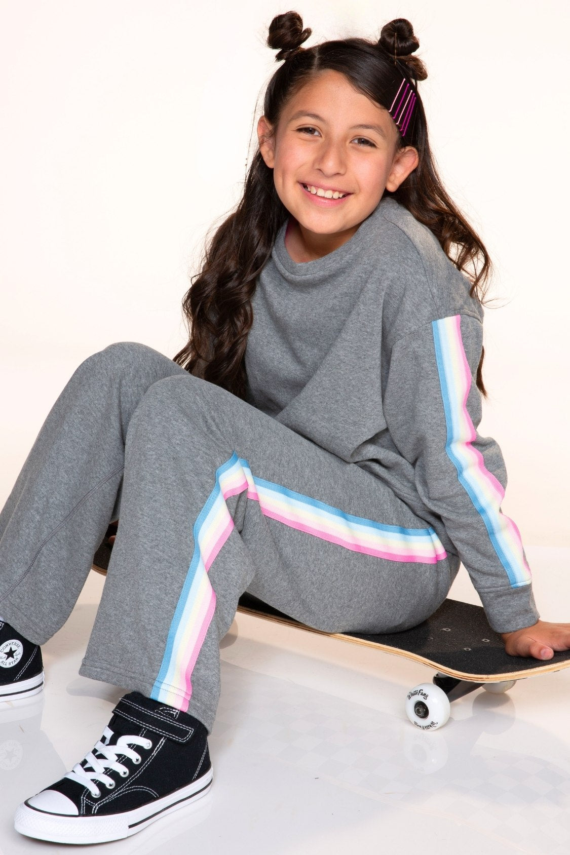 Cloud Soft French Terry Everyday Sweatshirt - Dusty Pink Blue Ivory Pink Stripe - NEW!
