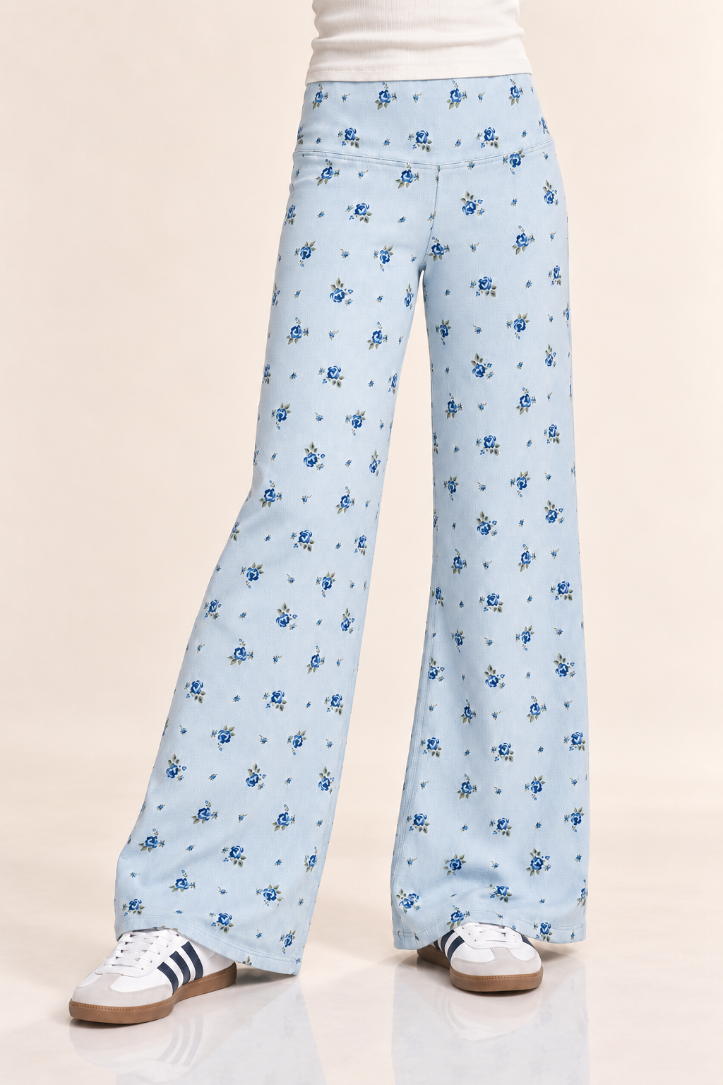 Super Stretch Soft Denim Wide Leg Jegging - Light Blue Denim Floral - NEW!
