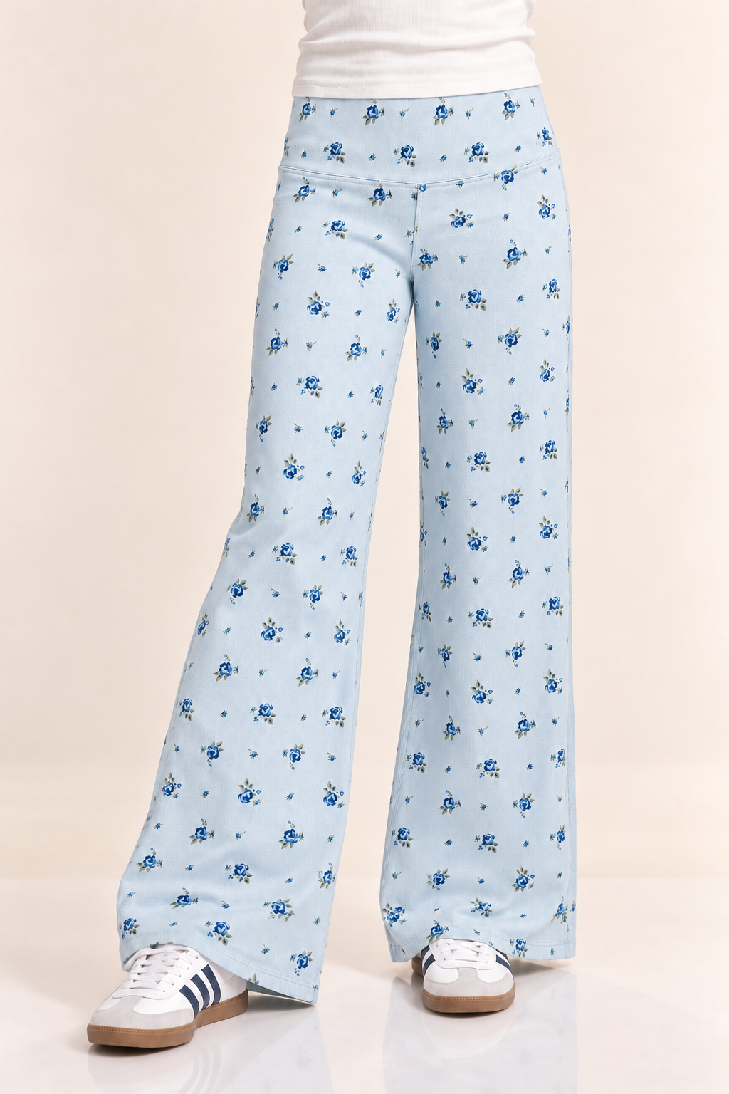 Super Stretch Soft Denim Wide Leg Jegging - Light Blue Denim Floral - NEW!