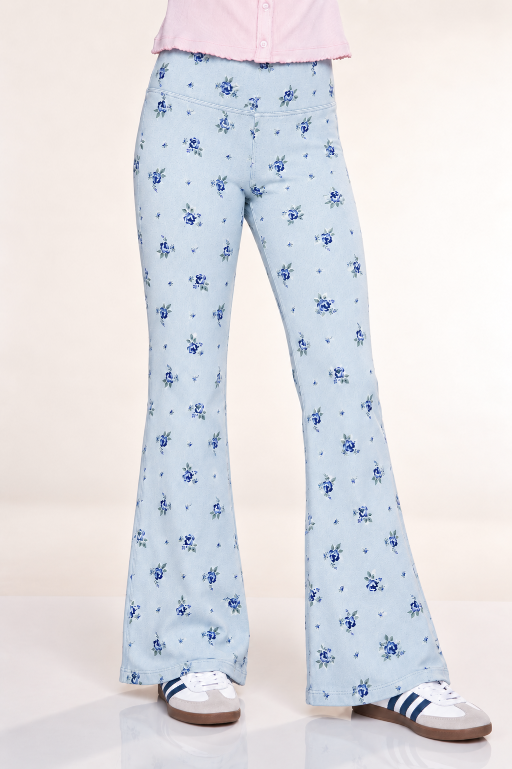 Super Stretch Soft Denim Flare Jegging - Light Blue Denim Floral - NEW!