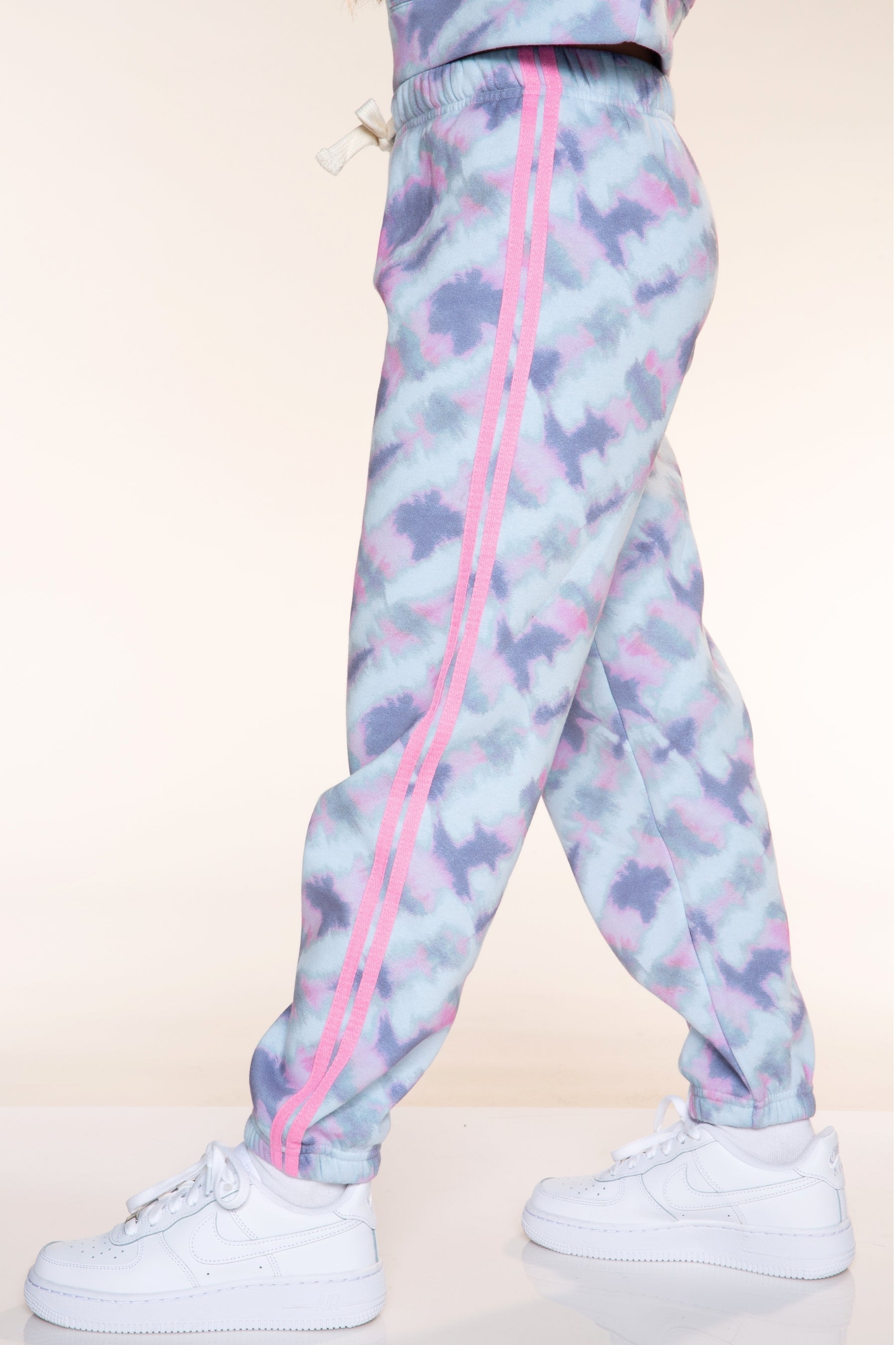 Cloud Soft French Terry Twill Trim Sweatpant - Ice Blue Pink Denim Tie Dye - NEW!
