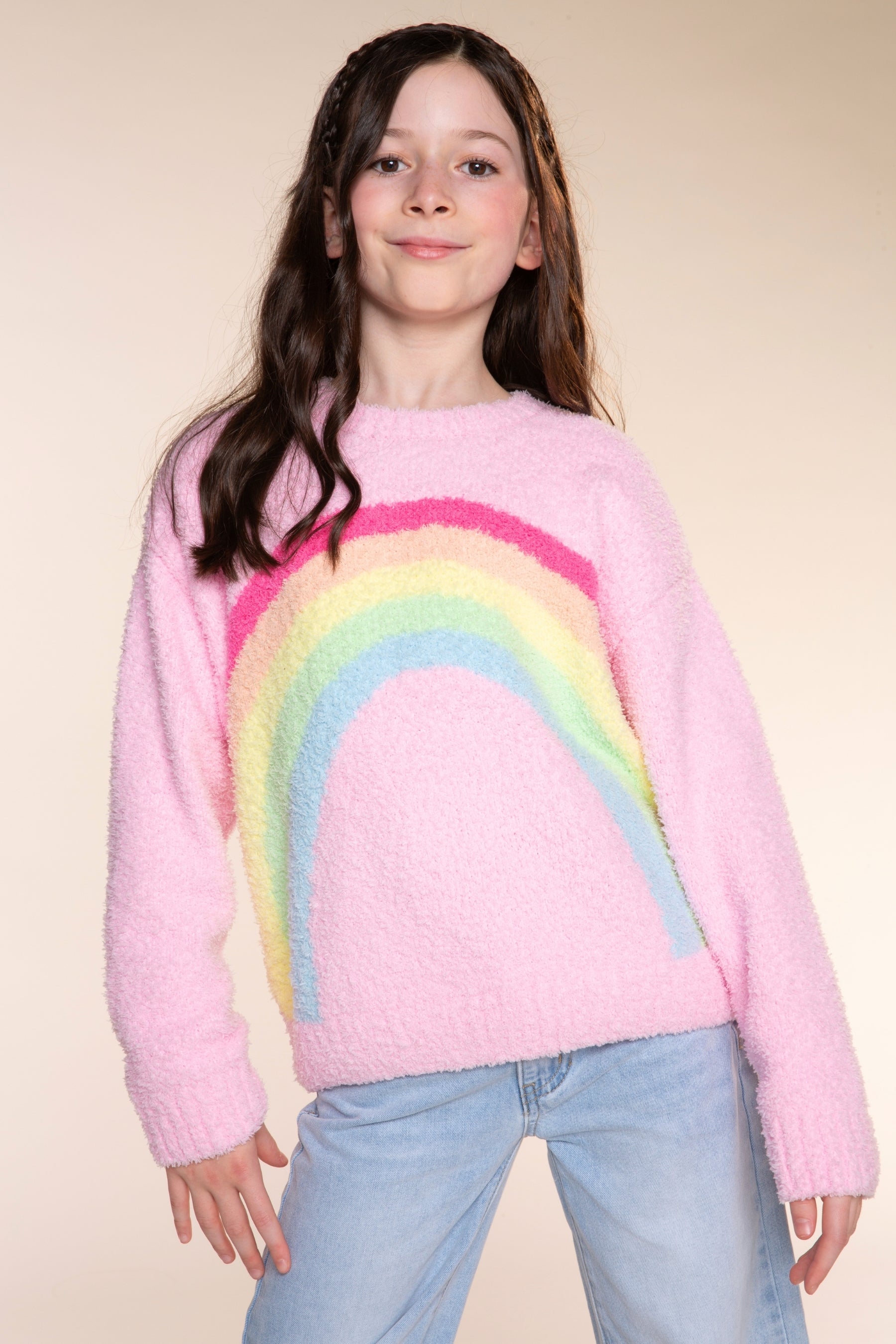 Cloud Plush Crew Neck Sweater - Dusty Blue Pink Star - NEW!