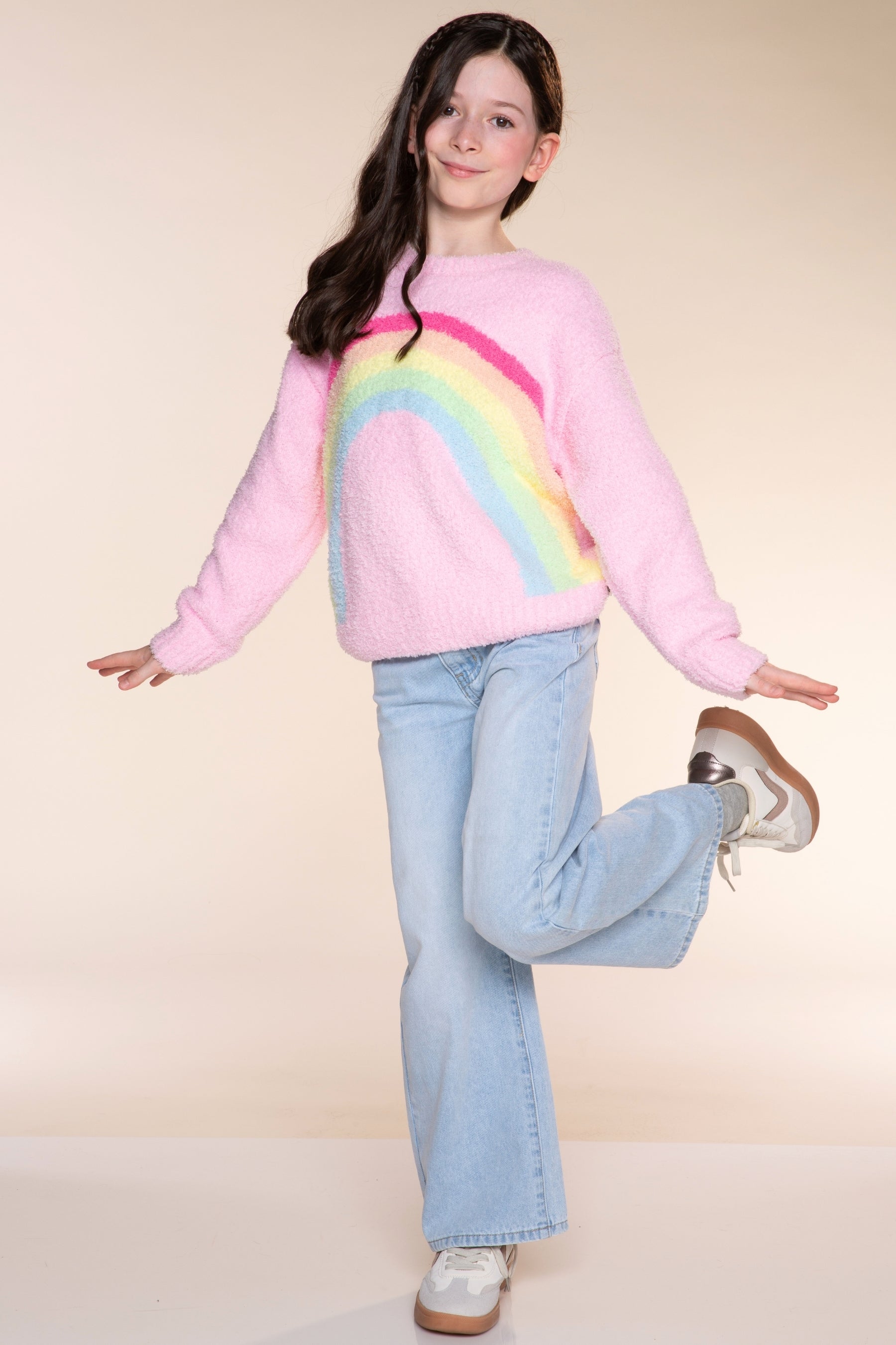Cloud Plush Crew Neck Sweater - Dusty Blue Pink Star - NEW!