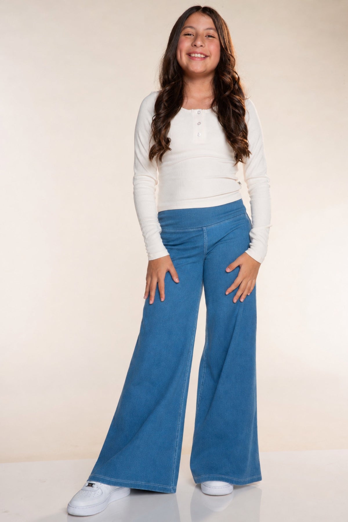 Super Stretch Soft Denim Wide Leg Jegging - Light Blue Denim Floral - NEW!