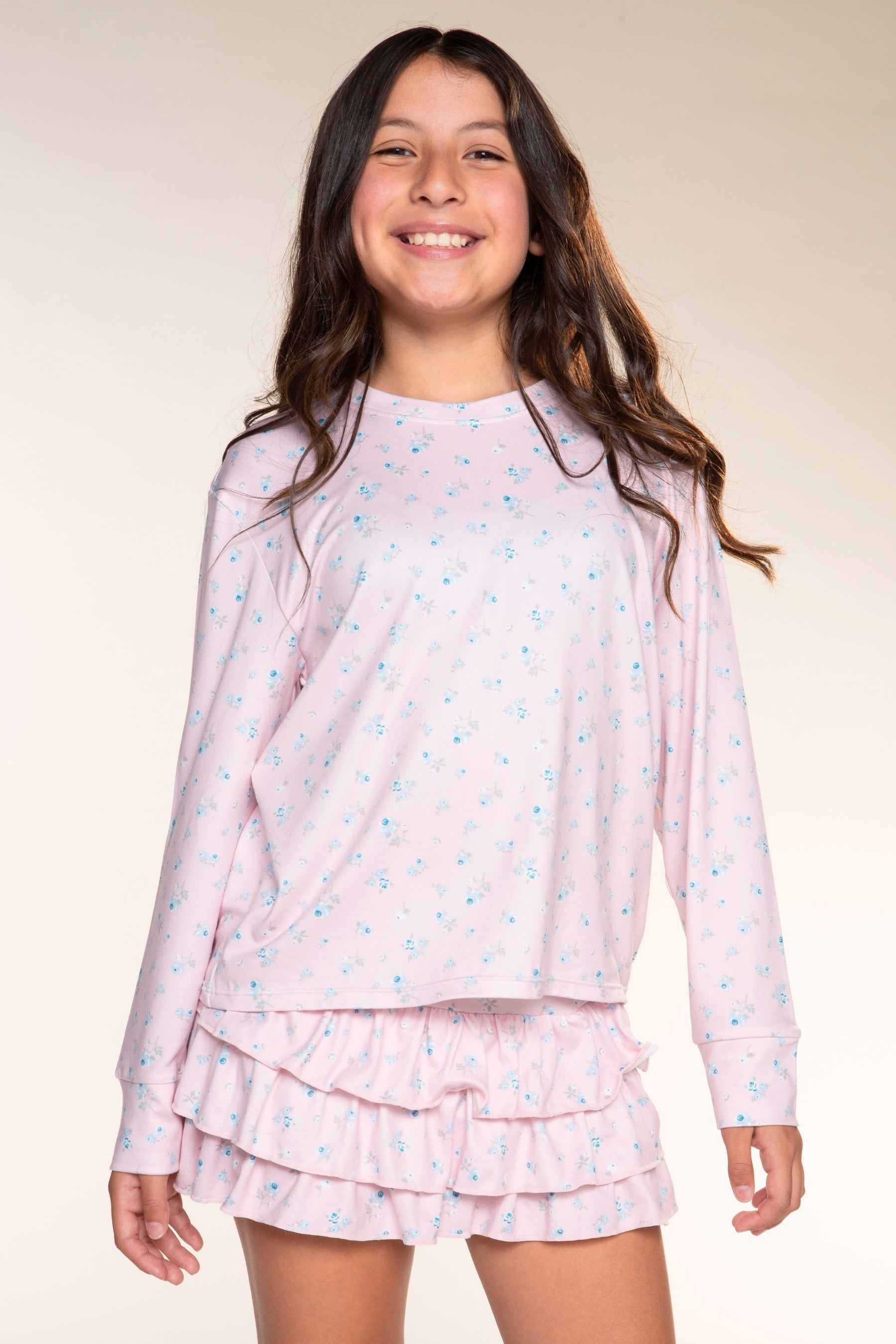 Simply Soft Long Sleeve Easy Tee - Light Pink Floral - NEW!
