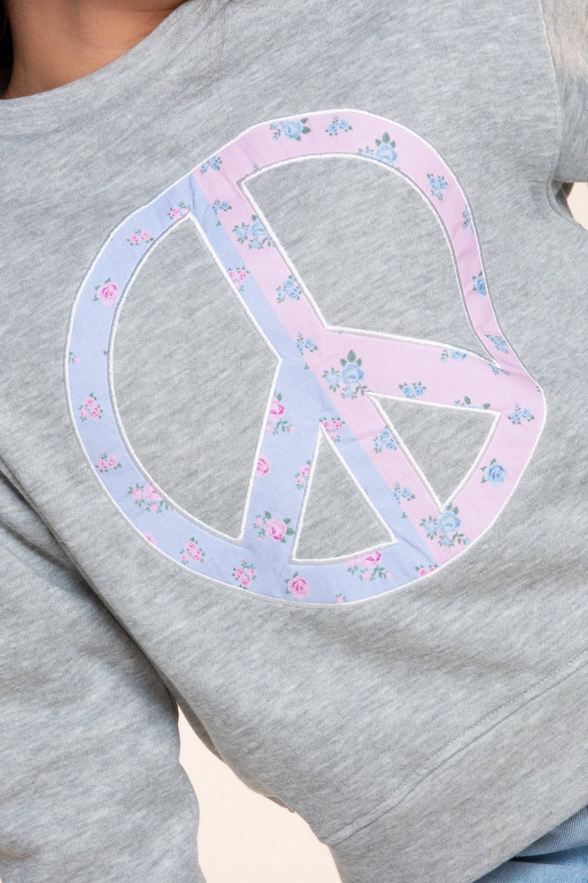 Cloud Soft French Terry Everyday Sweatshirt - Heather Grey Floral Peace - NEW!
