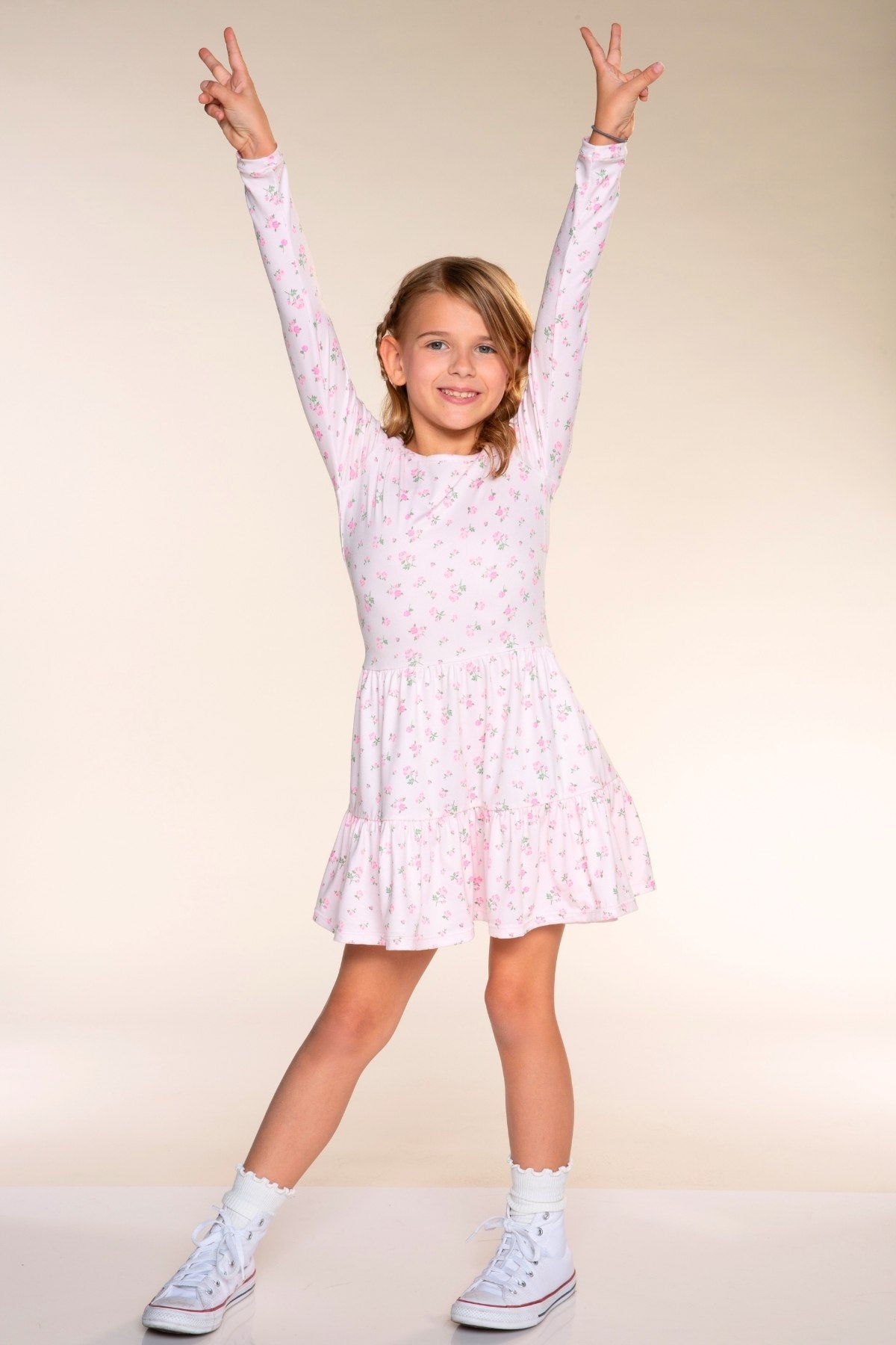 Simply Soft Long Sleeve Tiered Dress - Pink Ditsy Floral - NEW!