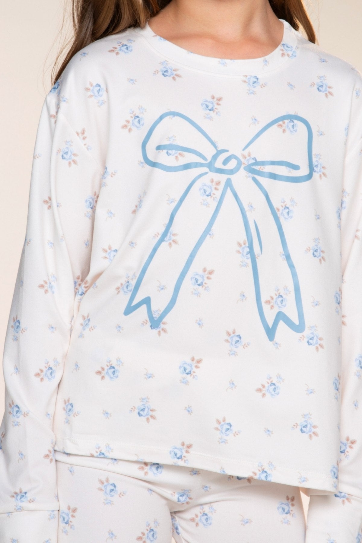 Simply Soft Long Sleeve Easy Tee & Tumble Short Lounge Set - Ivory Blue Floral - NEW!