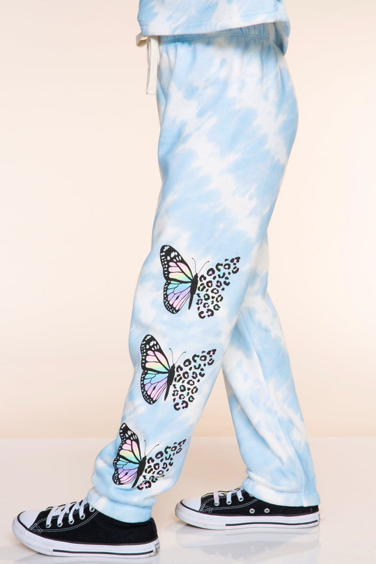 Cloud Soft French Terry Sweatpant in Blue Ivory Tie Dye Rainbow Leopard Butterfly