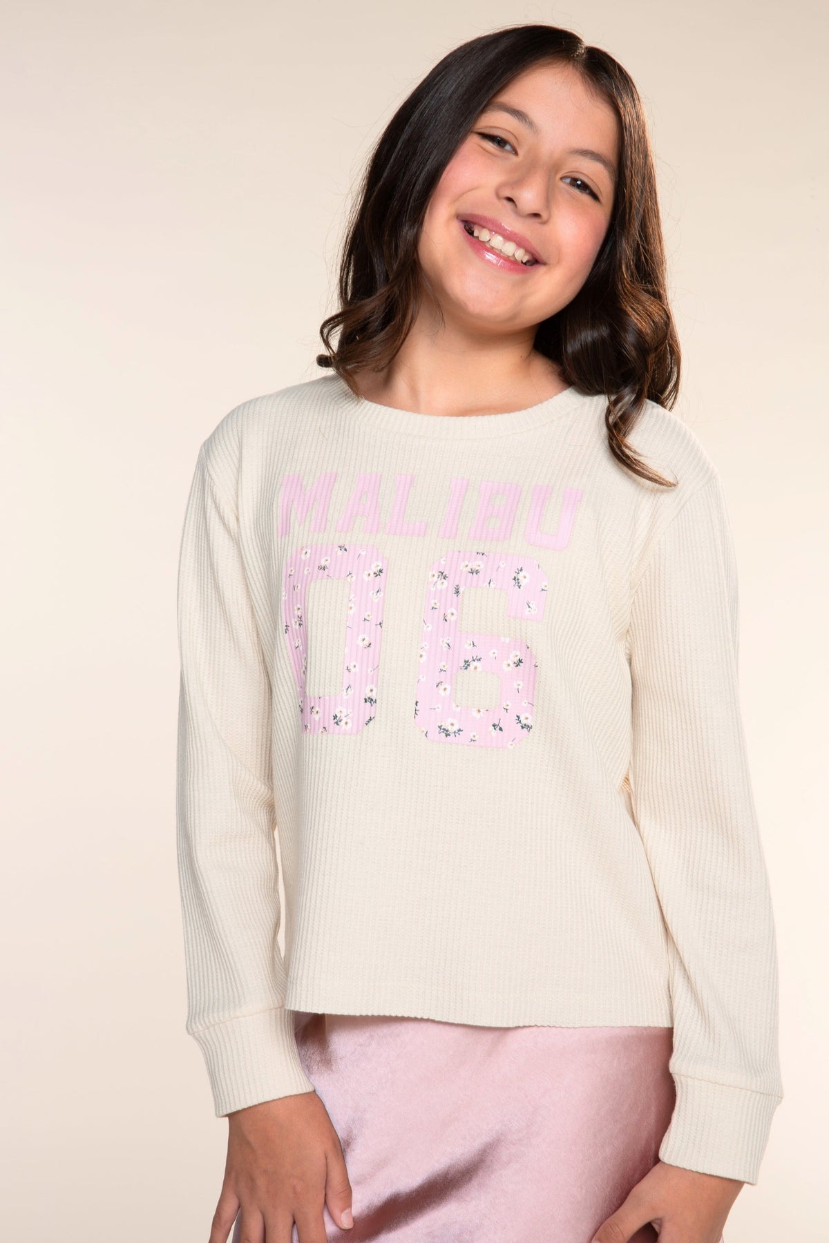 Waffle Long Sleeve Easy Tee - Pink Floral 76 - NEW!