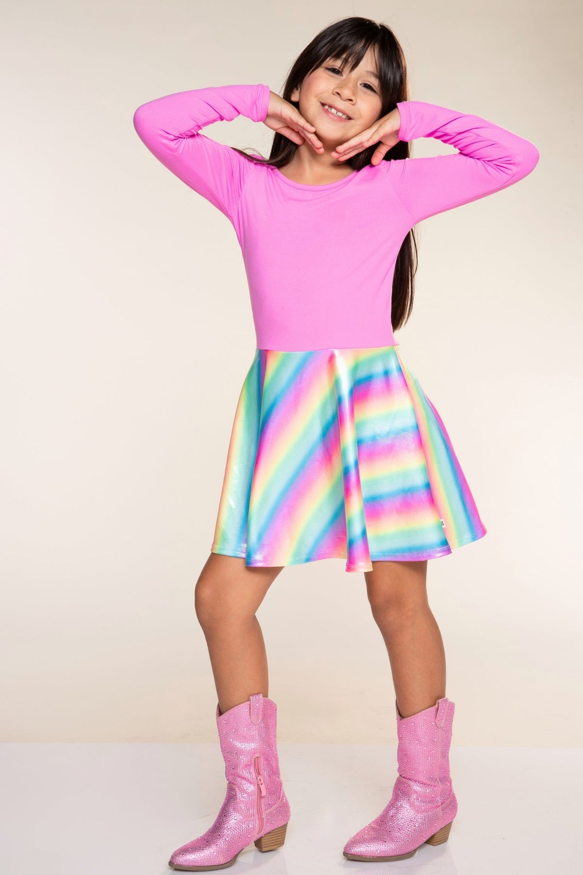 Simply Soft Long Sleeve Skater Dress - Black Graffiti Rainbow - NEW!