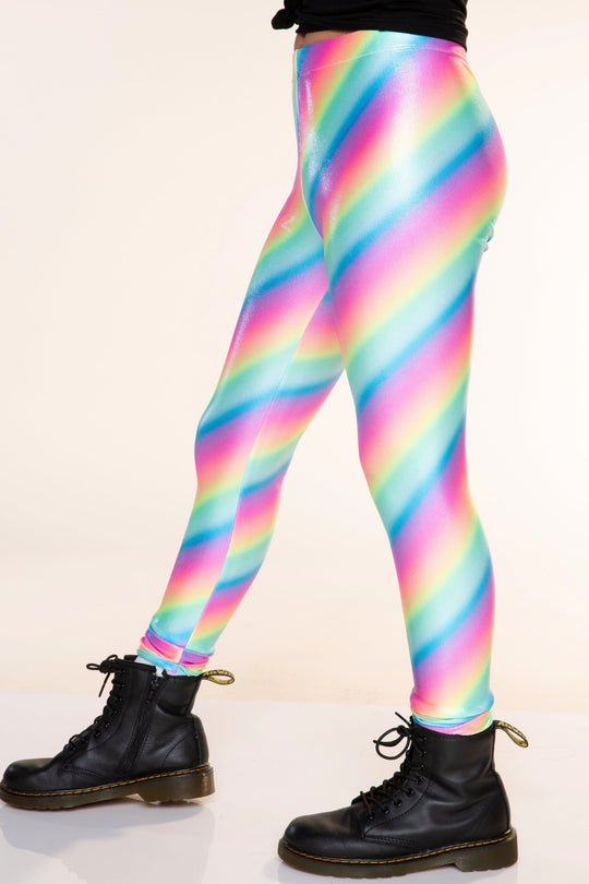 Glitter Foil High Shine Legging in Pink Rainbow Glitter