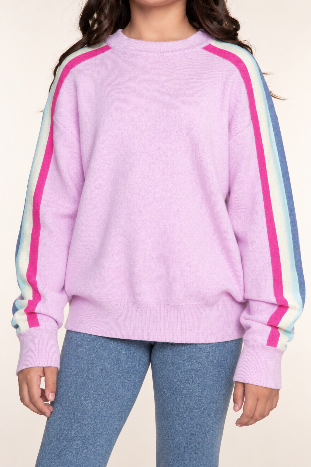 Yummy Soft Raglan Sweater - Heather Grey Rainbow Stripe - NEW!