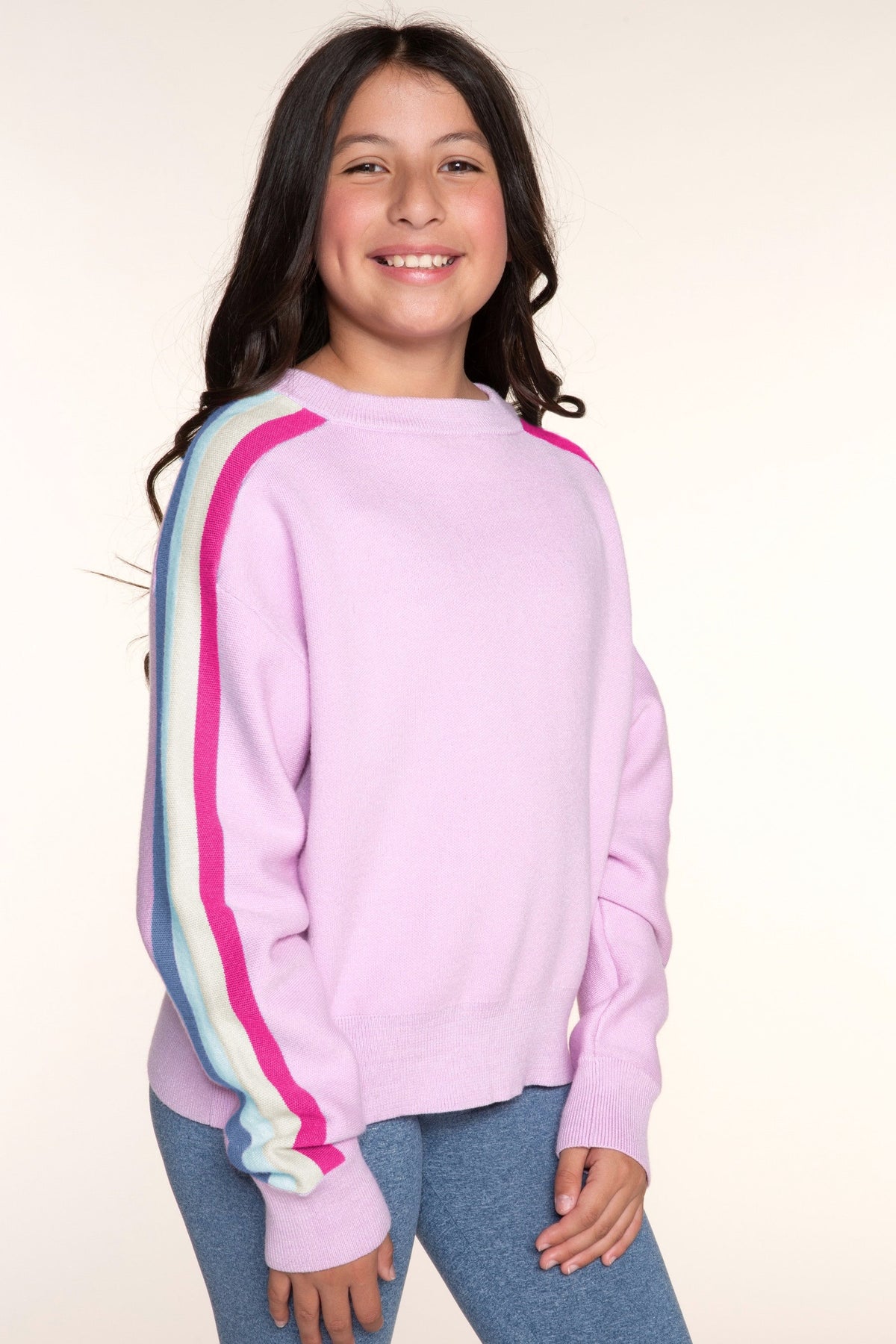 Yummy Soft Raglan Sweater - Heather Grey Rainbow Stripe - NEW!