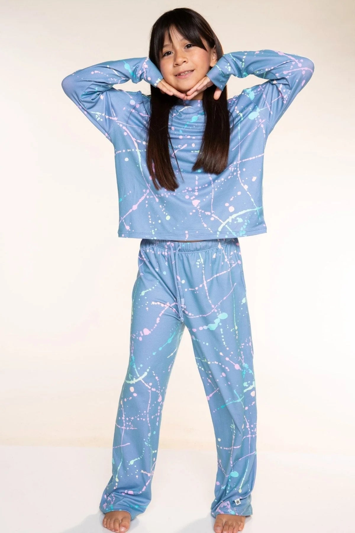 Gift Set - Wide Leg Lounge Set & Cozy Blanket - Denim Rainbow Splatter - NEW!