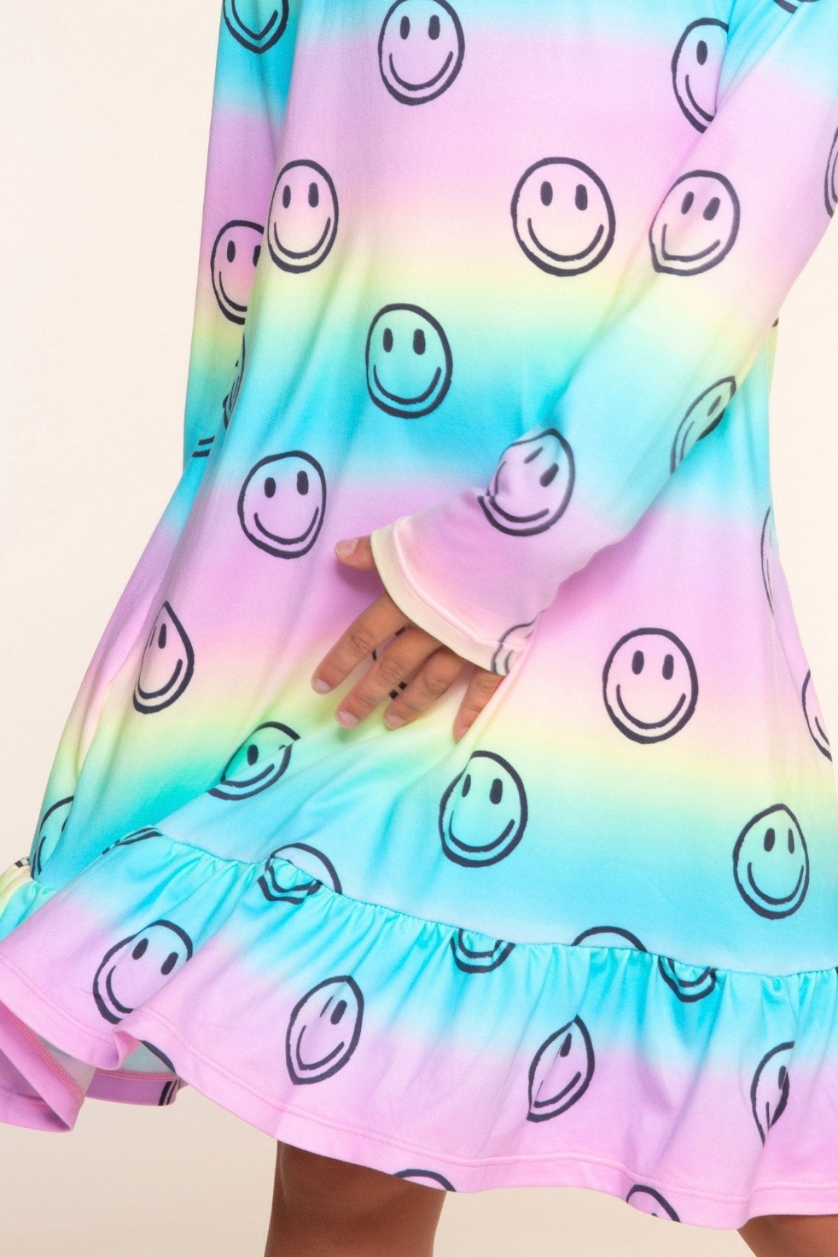 Simply Soft Long Sleeve Ruffle Lounge Dress - Rainbow Tie Dye Ring Pop - NEW!