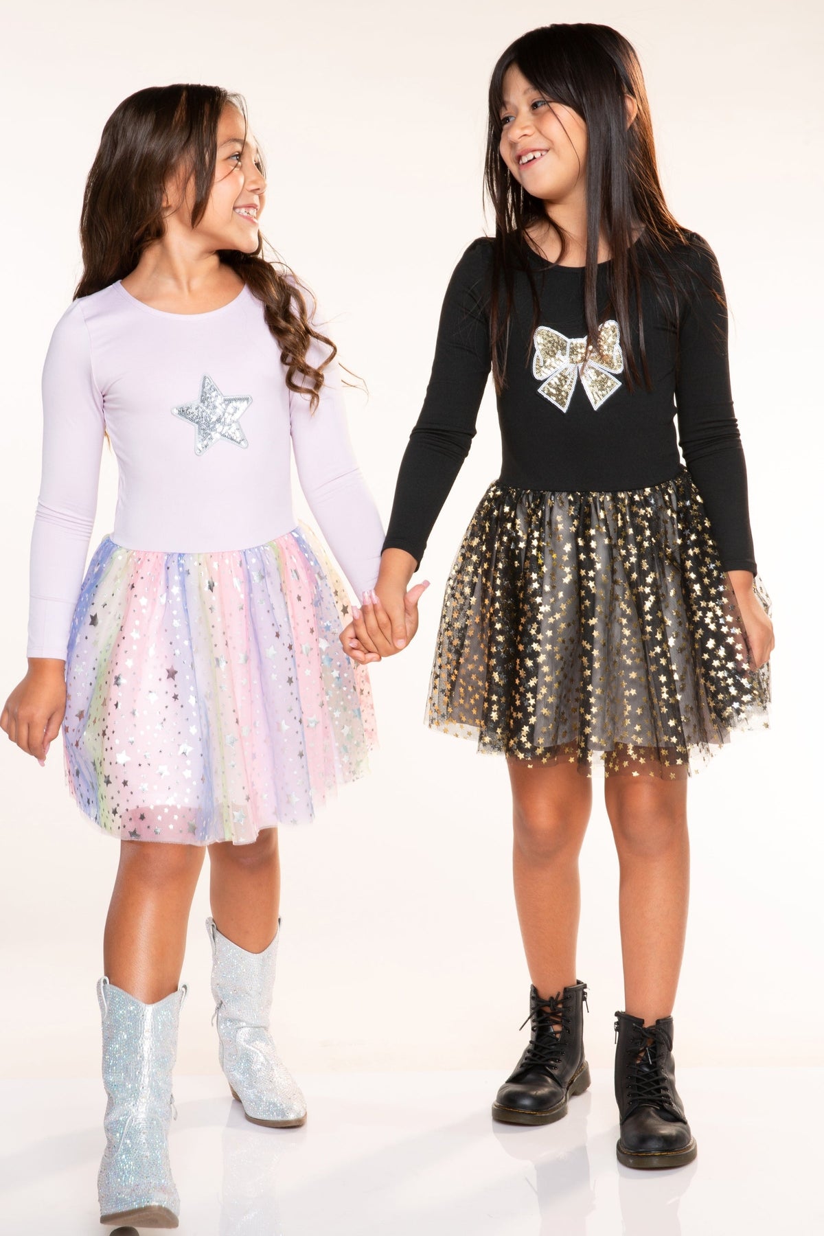 Simply Soft Long Sleeve Ballet Be Happy Tulle Dress - Black Gold Sequin Bow Foil Star - NEW!