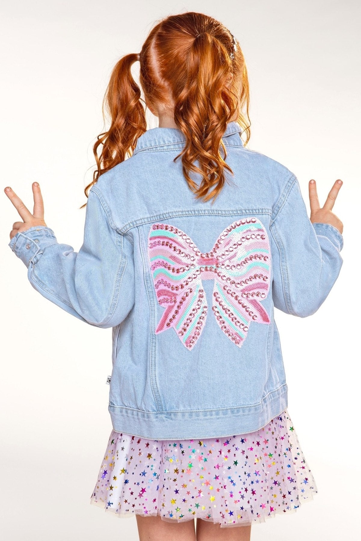 Gemstone Denim Jacket - Lt Denim Pink Bow - NEW!