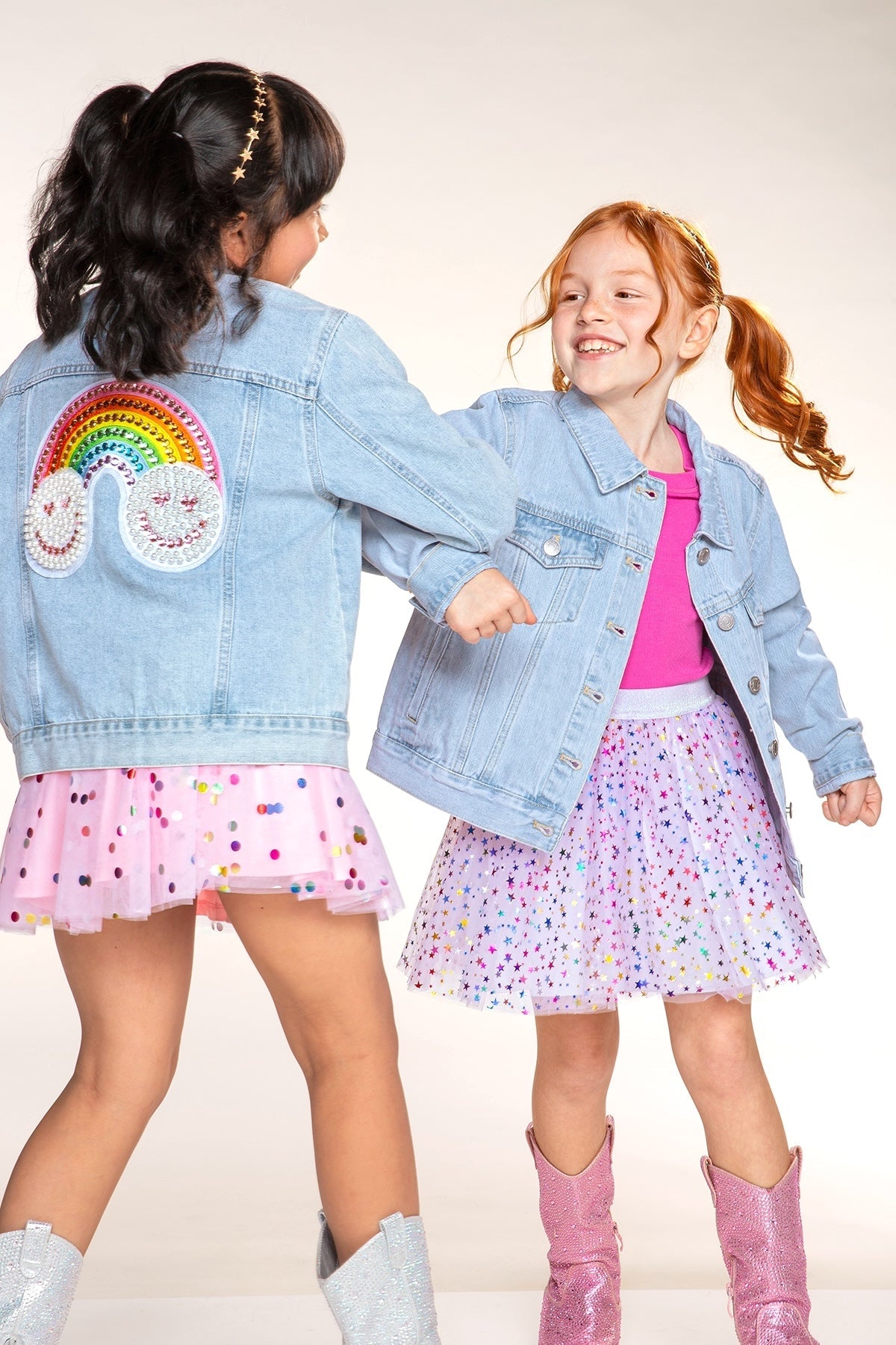 Gemstone Denim Jacket - Lt Denim Pink Bow - NEW!