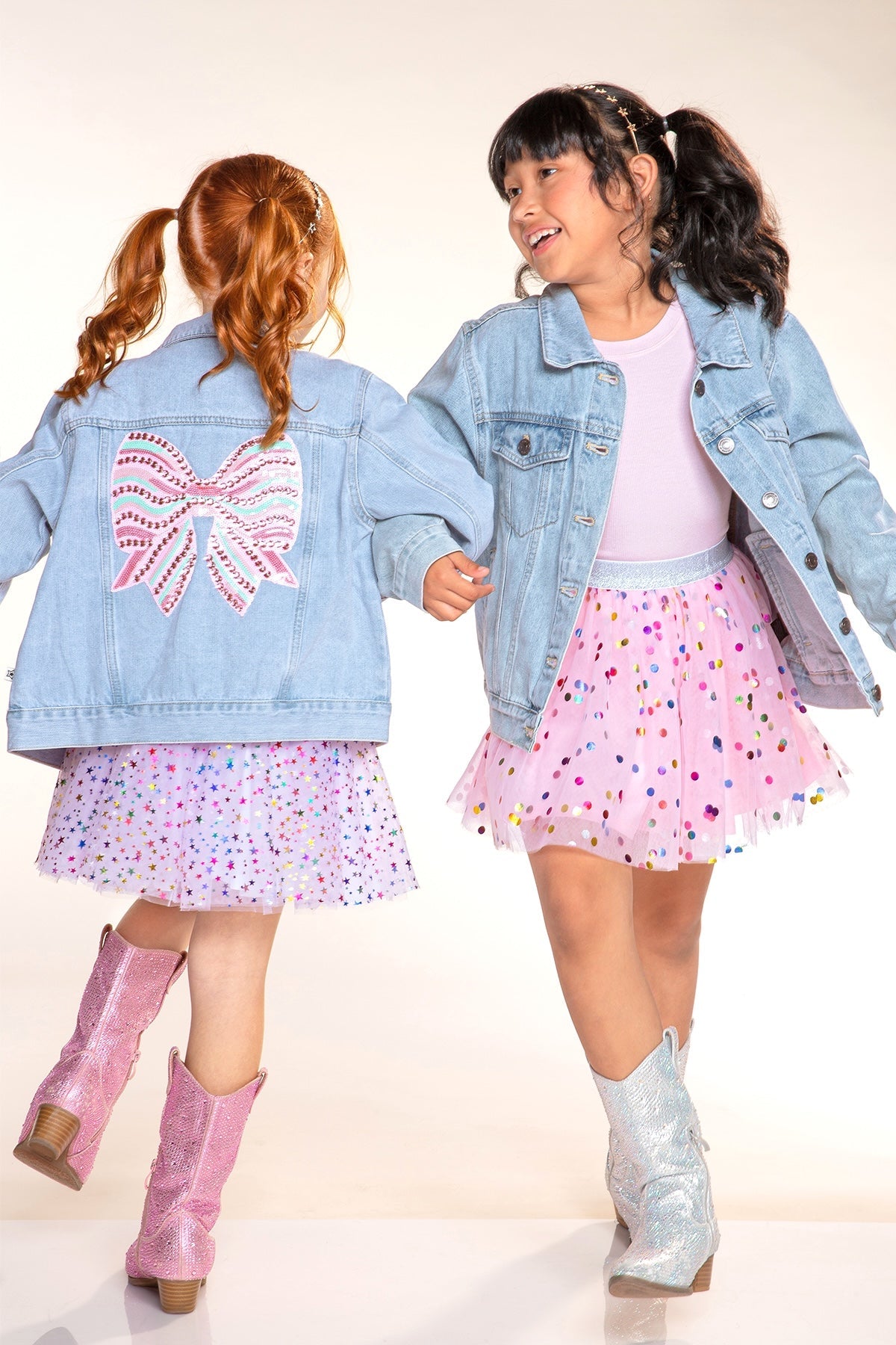 Gemstone Denim Jacket - Lt Denim Pink Bow - NEW!