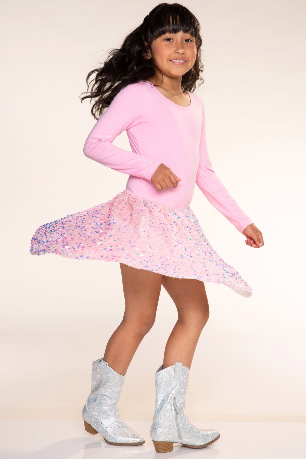 Simply Soft Long Sleeve Sequin Be Happy Dress - Hot Pink Black Sequin - NEW!