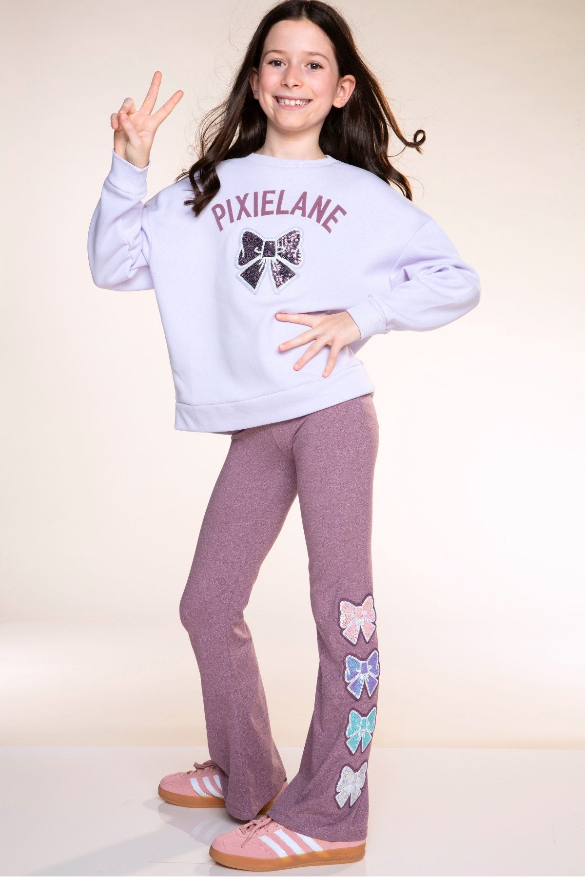 Cloud Soft French Terry Heavyweight Long Sleeve Crew Sweatshirt - Heather Grey PixieLane Sequin Smile - NEW!