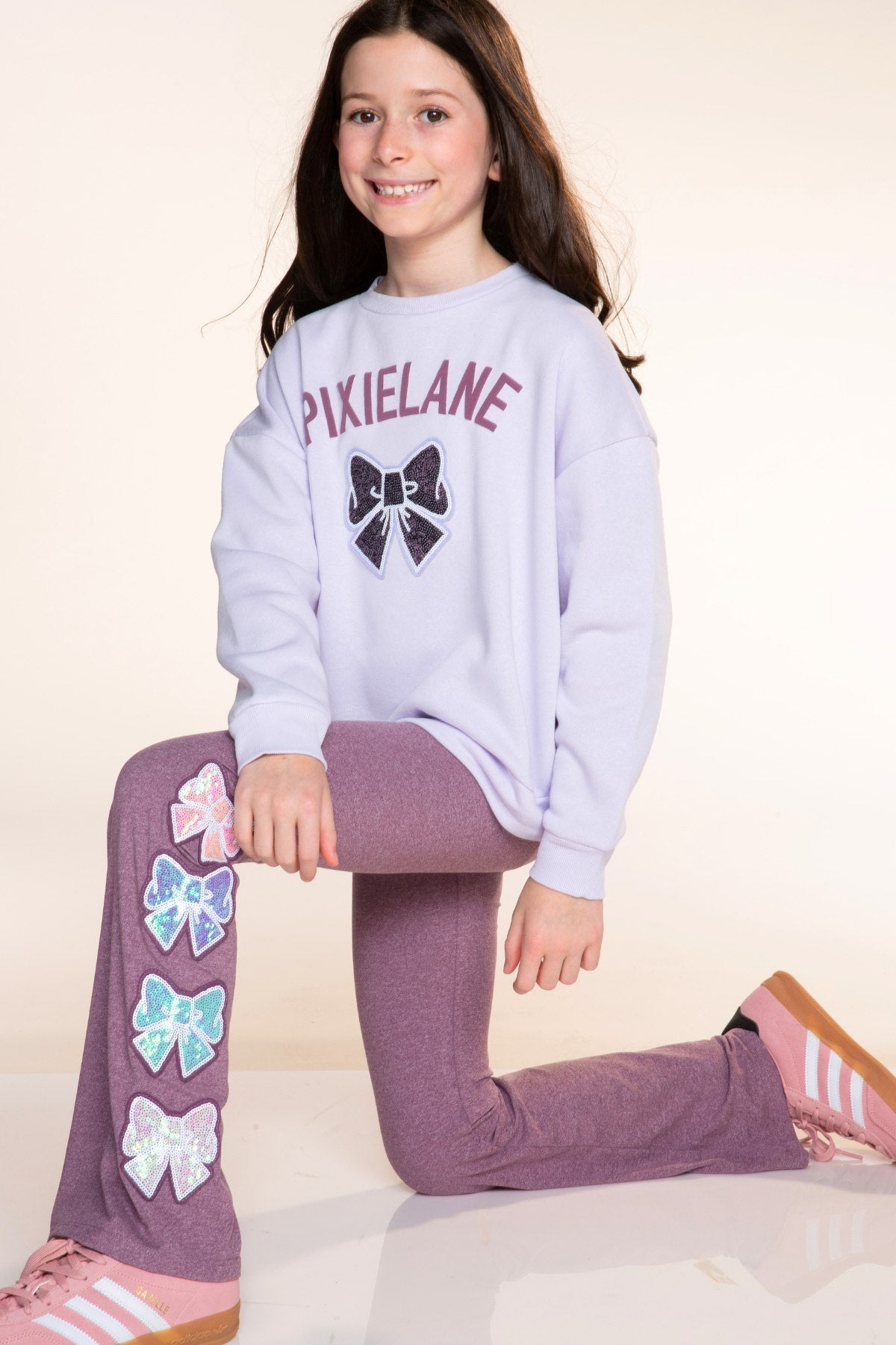 Cloud Soft French Terry Heavyweight Long Sleeve Crew Sweatshirt - Heather Grey PixieLane Sequin Smile - NEW!