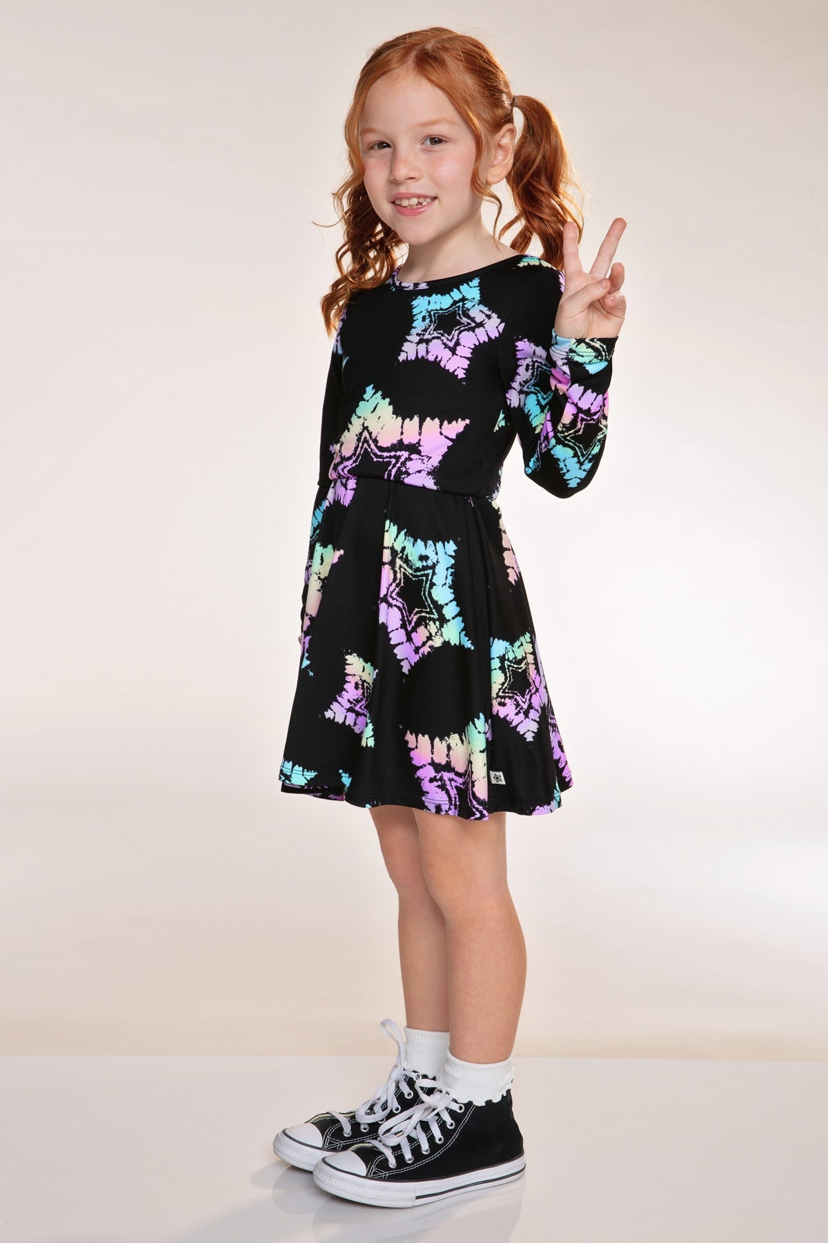 Simply Soft Long Sleeve Skater Dress - Pastel Rainbow Sketch Emoji - NEW!