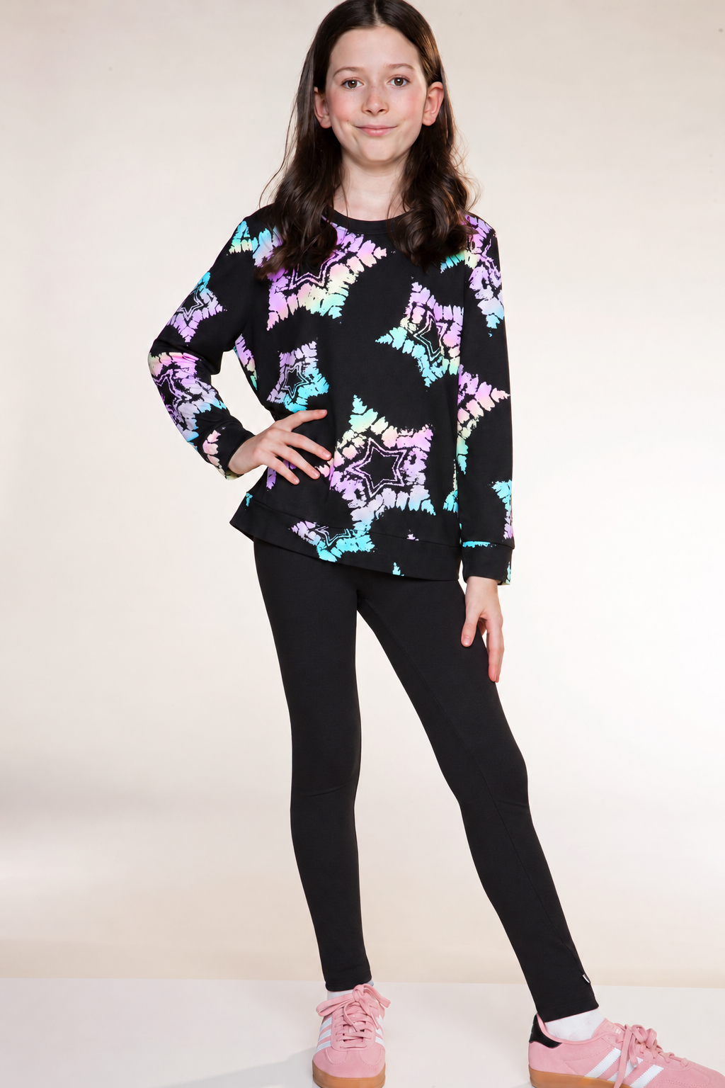 Simply Soft Long Sleeve Crew Top & Long Legging Set - Black Rainbow Tie Dye Star - NEW!
