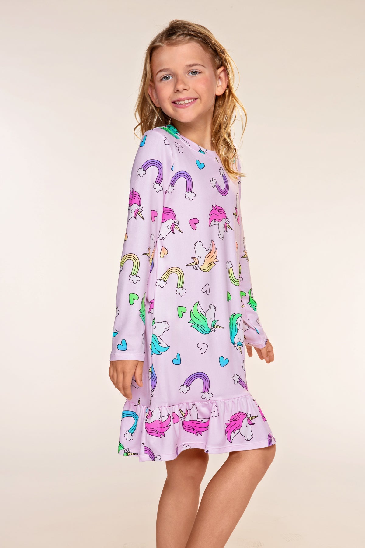 Simply Soft Long Sleeve Ruffle Lounge Dress - Neon Hot Pink Rainbow Gummy Bear - NEW!