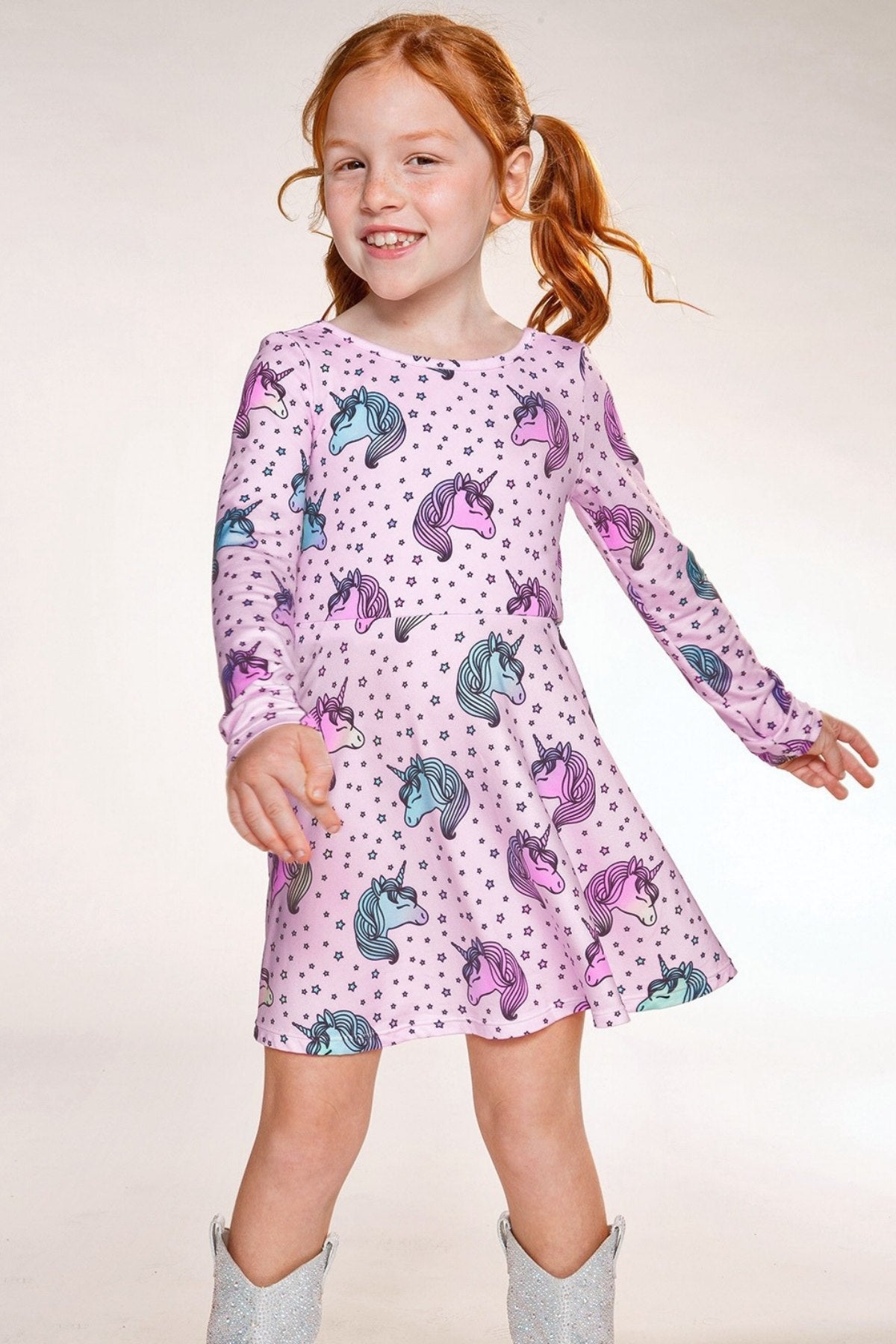 Simply Soft Long Sleeve Skater Dress - Pink Rainbow Unicorn - NEW!